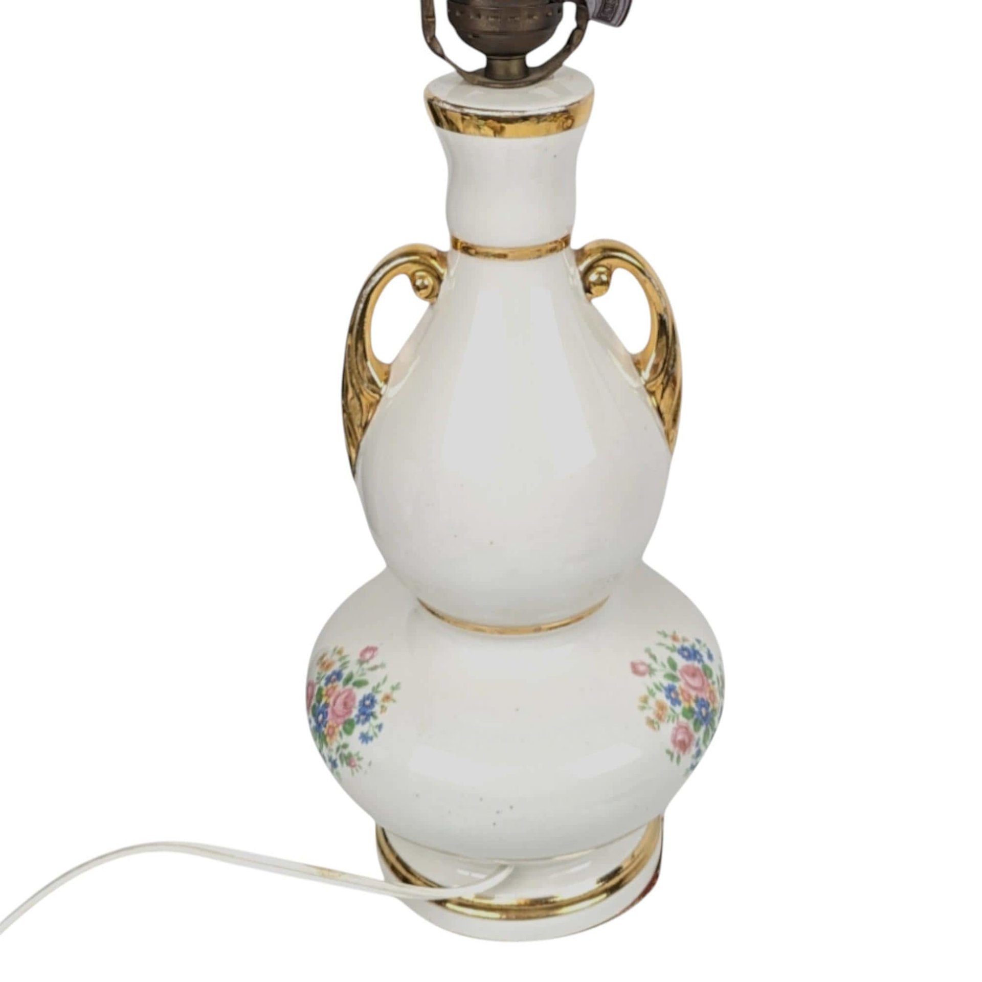 Vintage Floral Ceramic Table Lamp: Gold Accent Boudoir Lighting