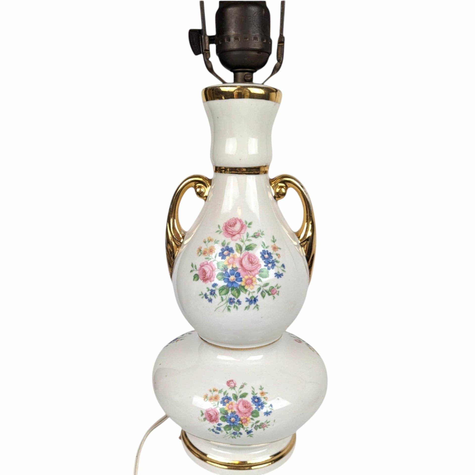 Vintage Floral Ceramic Table Lamp: Gold Accent Boudoir Lighting