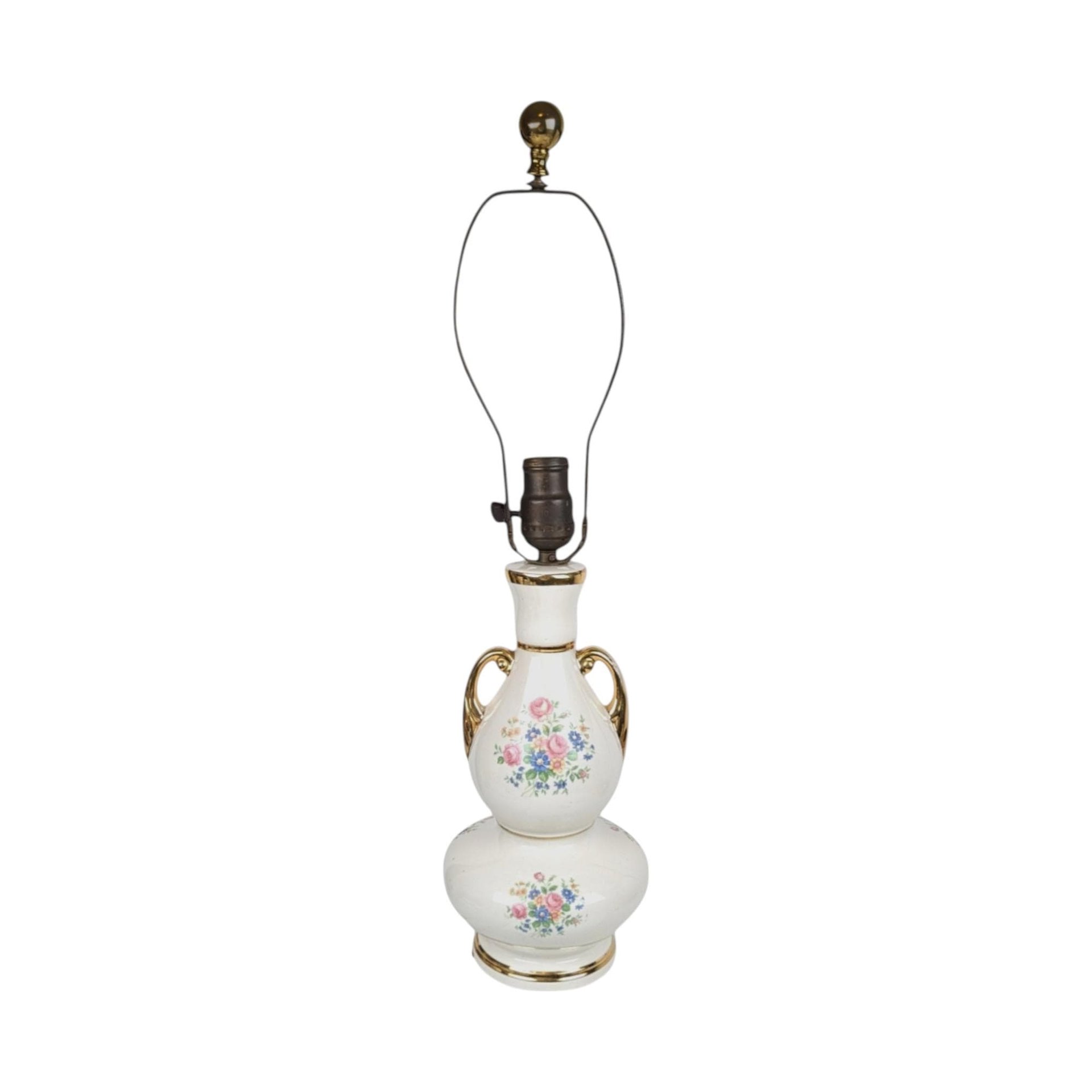 Vintage Floral Ceramic Table Lamp: Gold Accent Boudoir Lighting