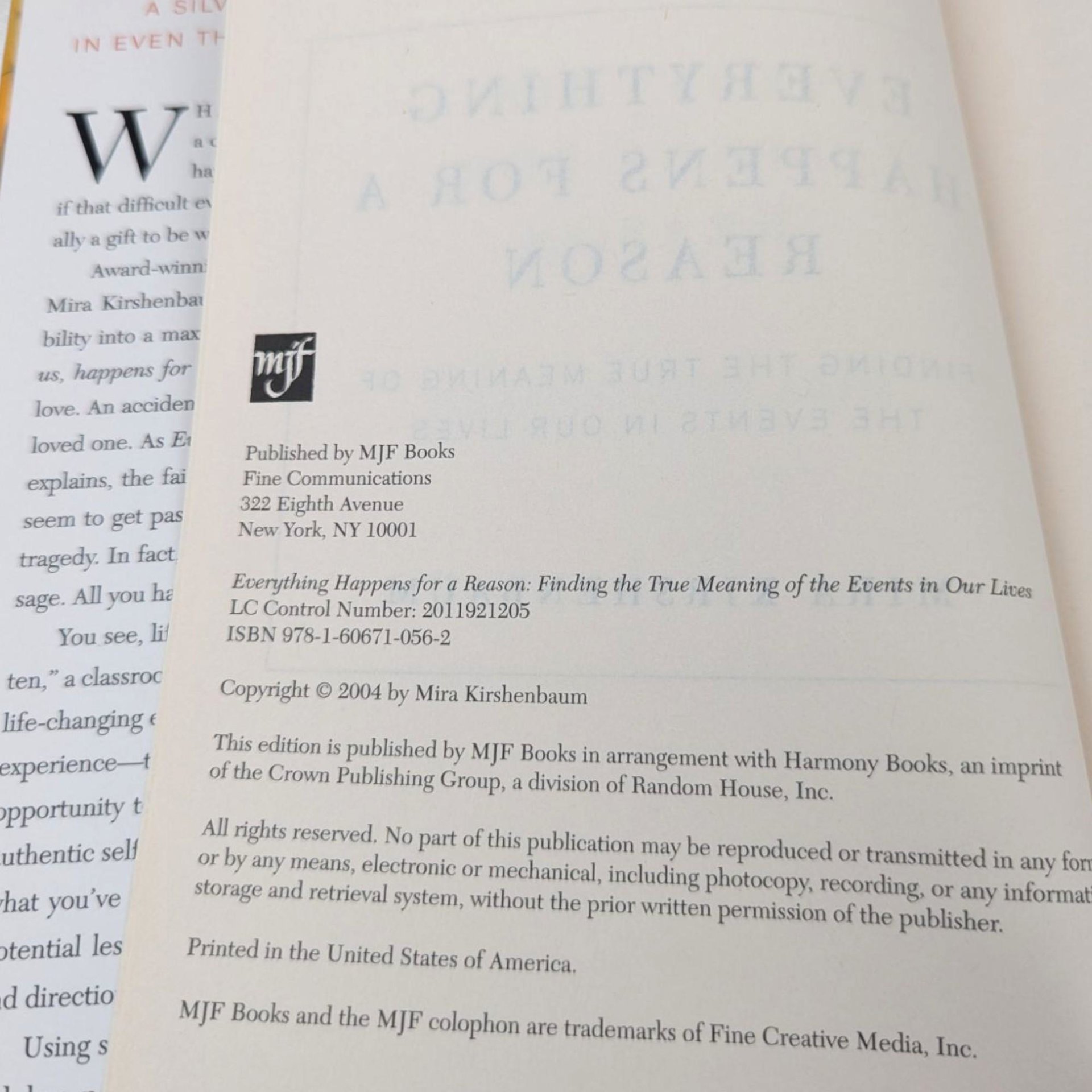 Everything Happens for a Reason: Mira Kirshenbaum Hardcover Book