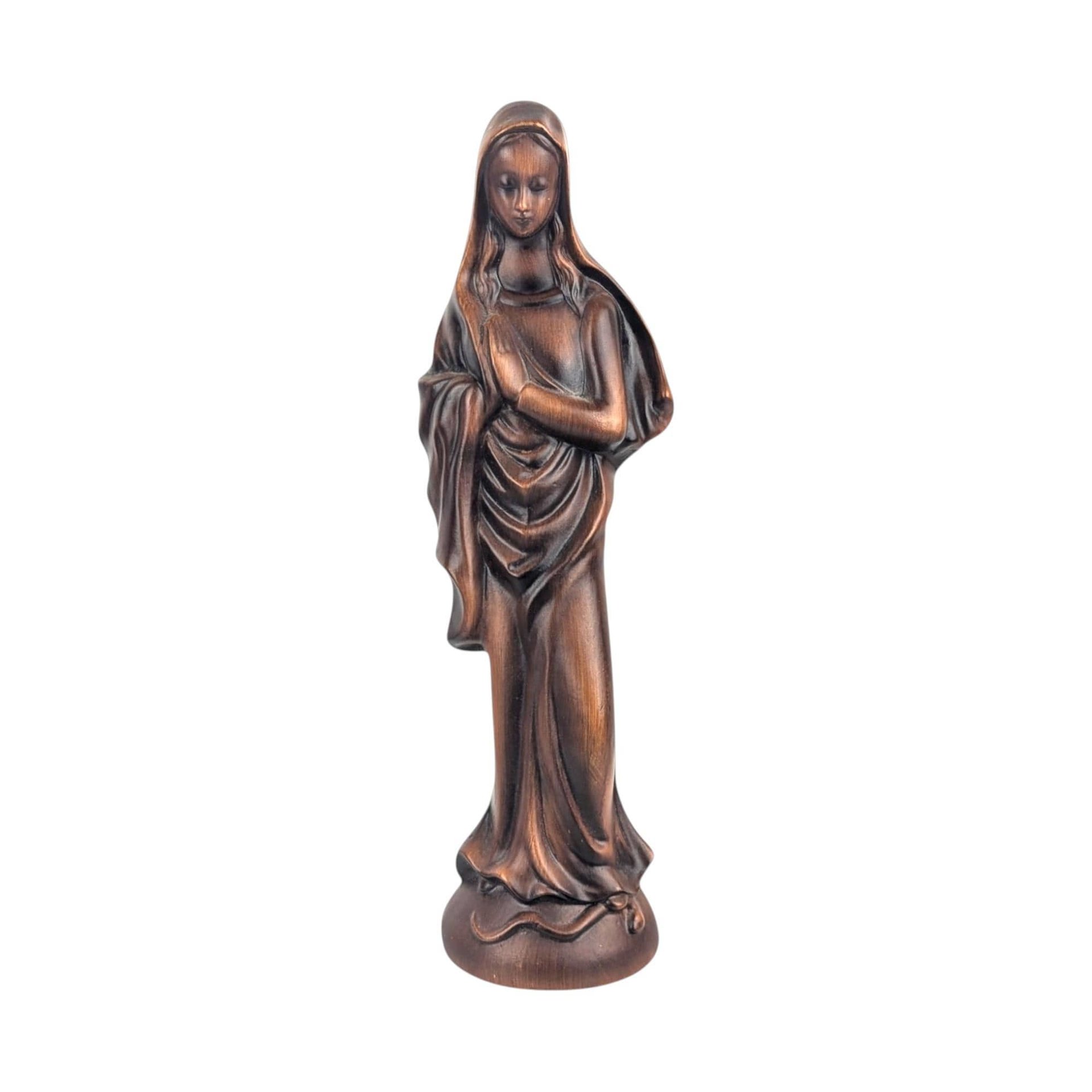 Vintage Madonna Figure, Wood Look Resin Sculpture, 13", Made in Japan, Religious Decor, Gift for Devotee