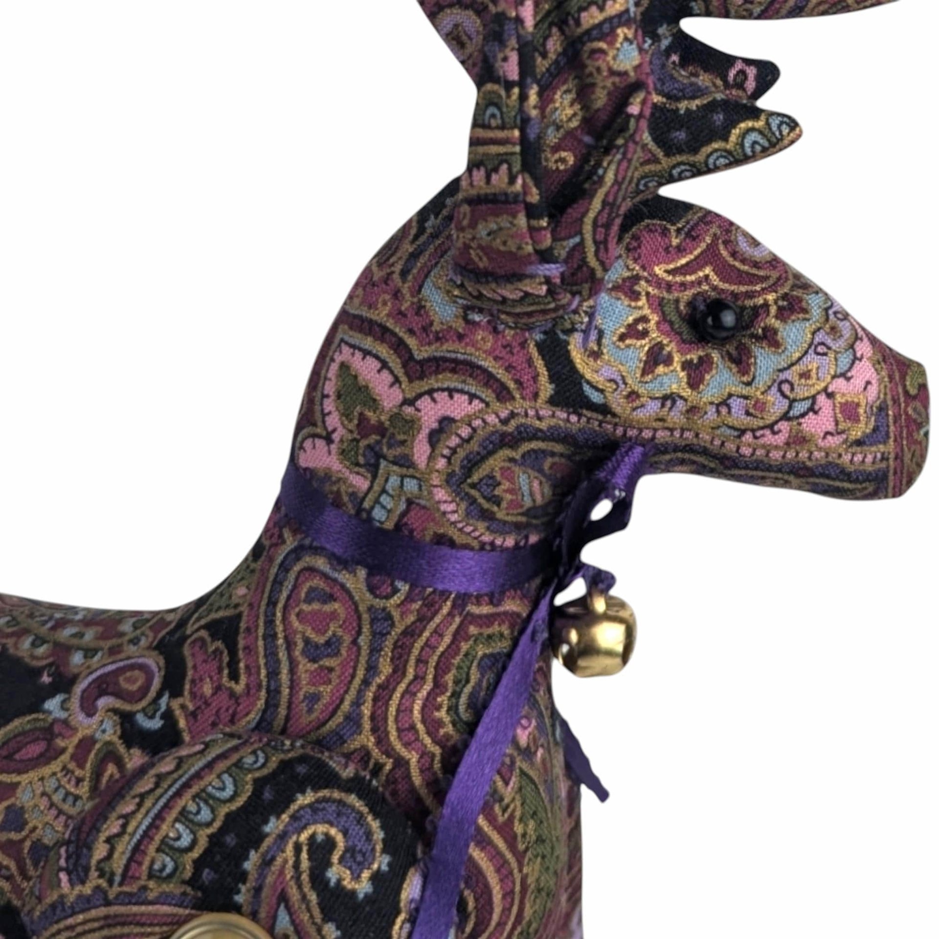 Vintage Paisley Pattern Plush Standing Reindeer, 11 Inch Decorative Holiday Figurine, Whimsical Christmas Decor, Reindeer Collectors