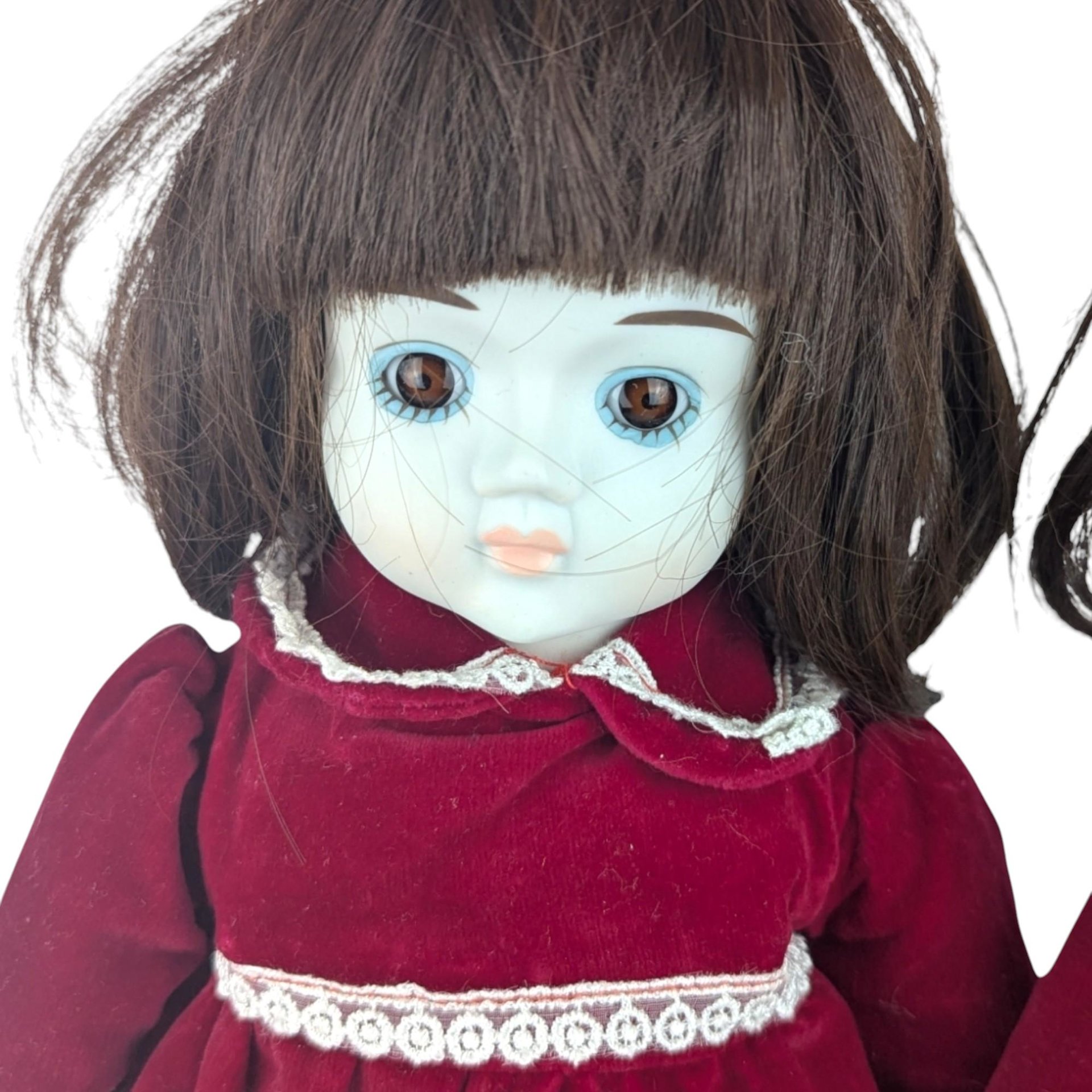 Vintage Commonwealth Happyland Porcelain Doll Pair, 15-16 Inch Victorian Style Dolls, Red Velvet Dresses, Collectible Dolls, Doll Collector