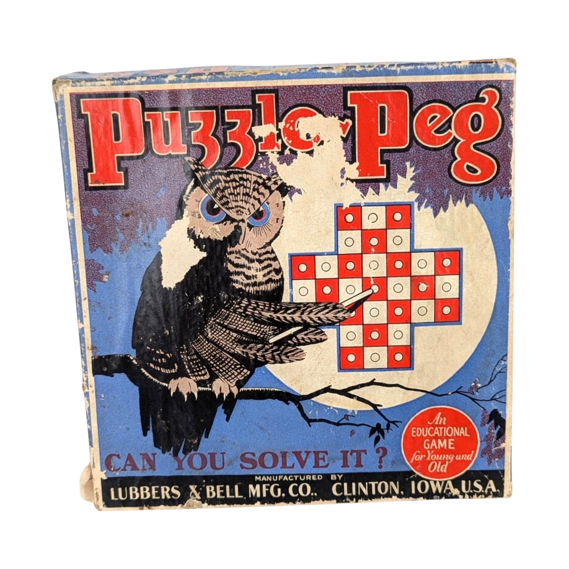1920s Puzzle Peg Game, Lubbers & Bell, Vintage Educational Game, Brain Teaser, Puzzle Game, Collectible Game, Antique Toy
