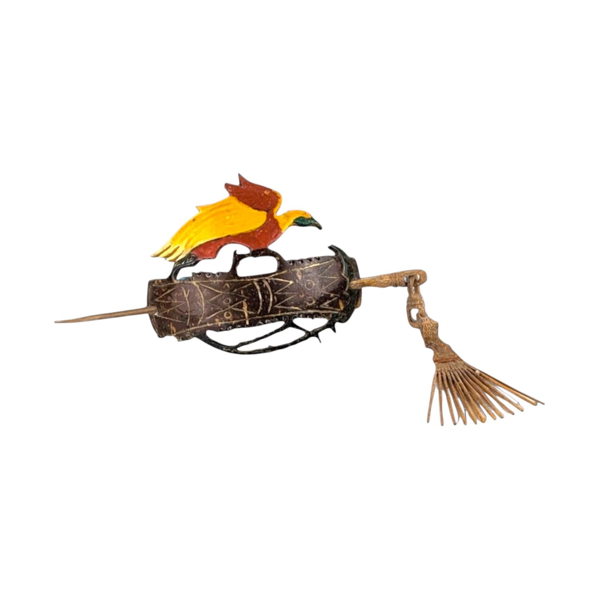 Vintage Wooden Bird Barrette: Boho Tribal Hair Clip