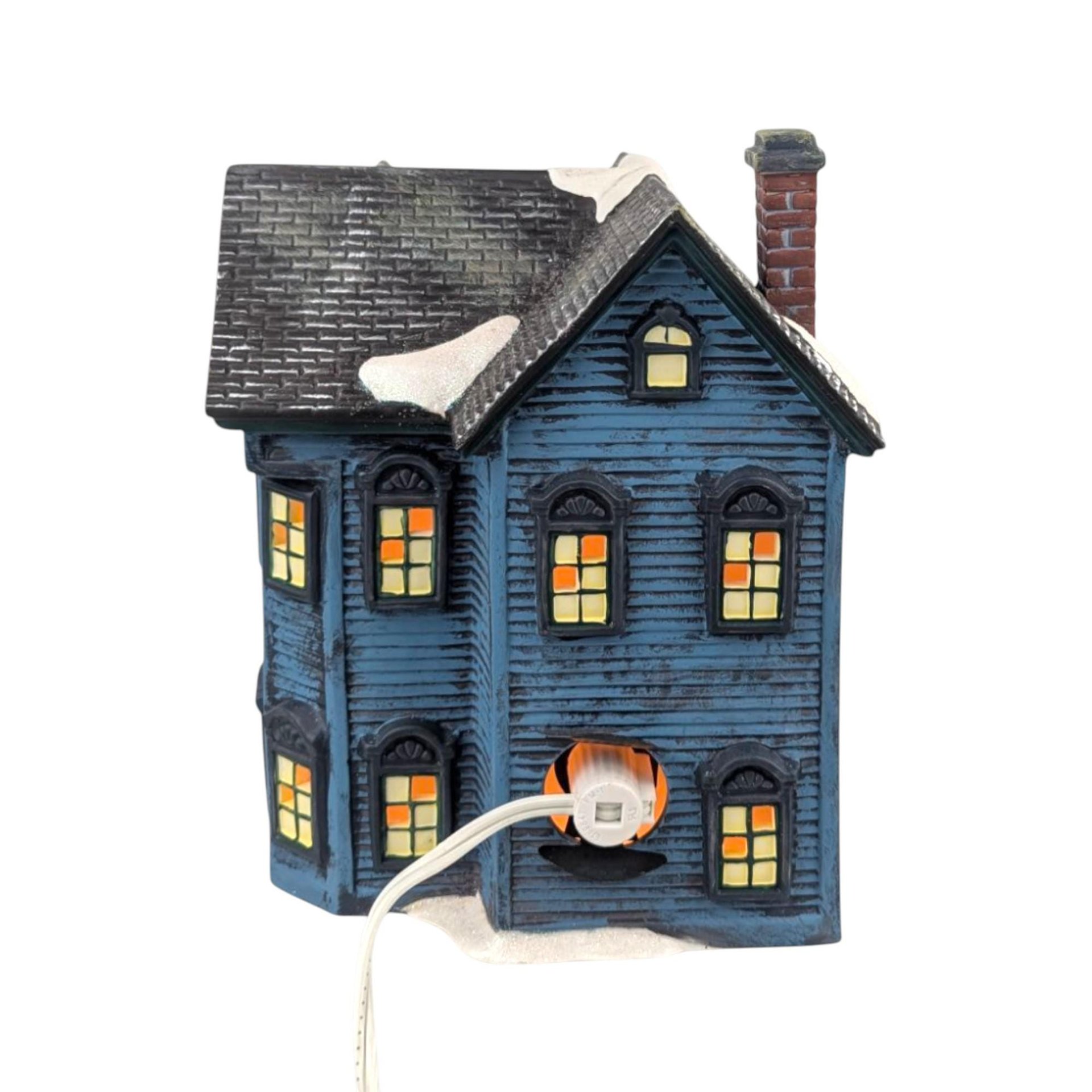 Vintage O'Well Lighted Blue Christmas Village House: Ceramic Holiday Decor