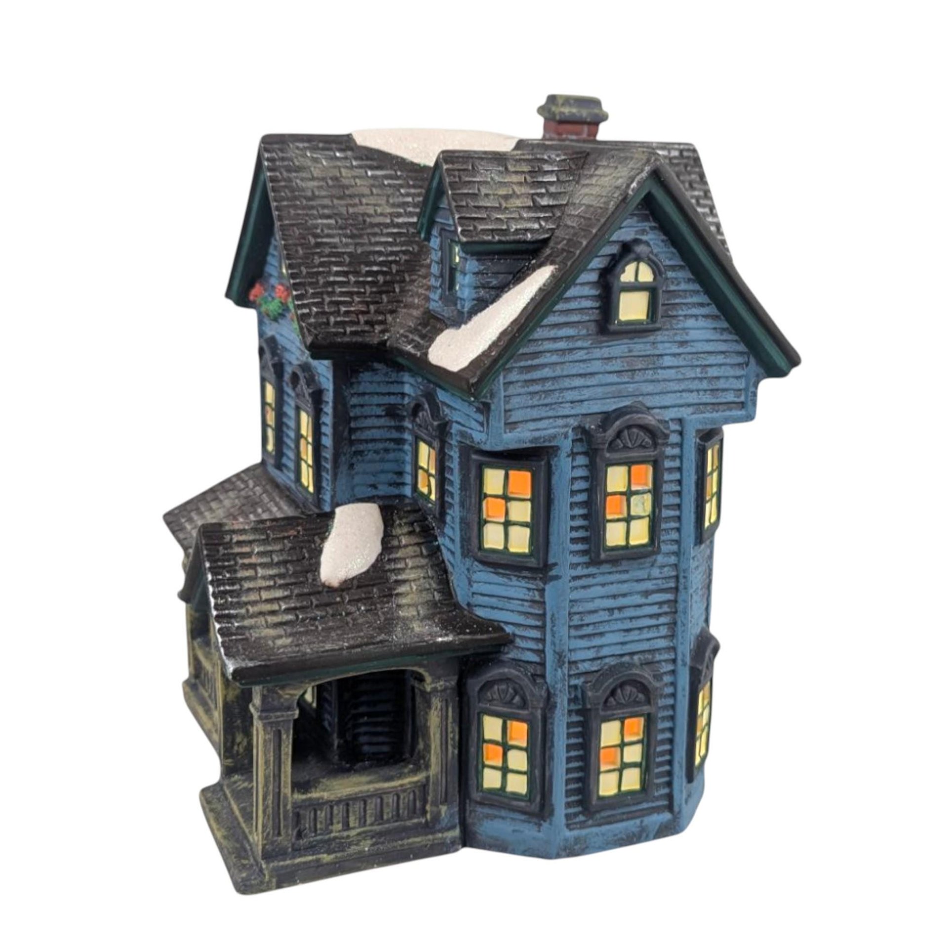 Vintage O'Well Lighted Blue Christmas Village House: Ceramic Holiday Decor