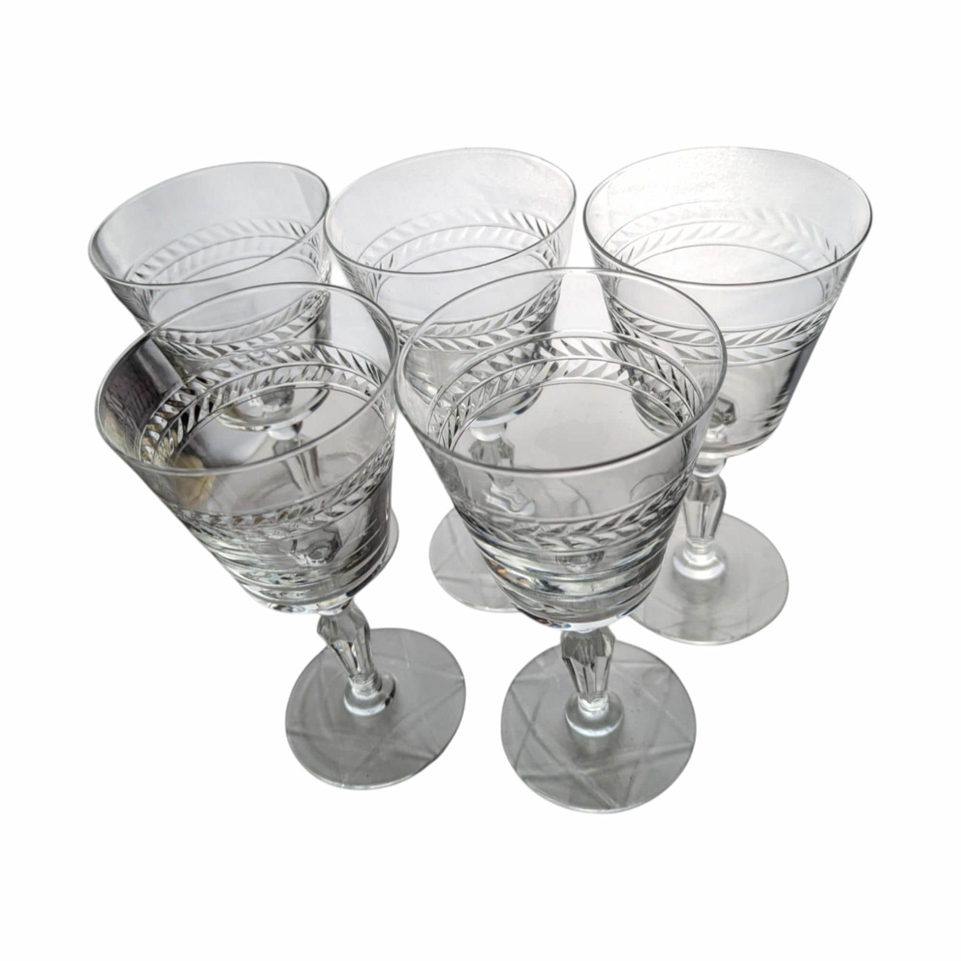 Etched Rock Sharpe Jefferson Water Glasses - Mid-Century Barware, Set of 5