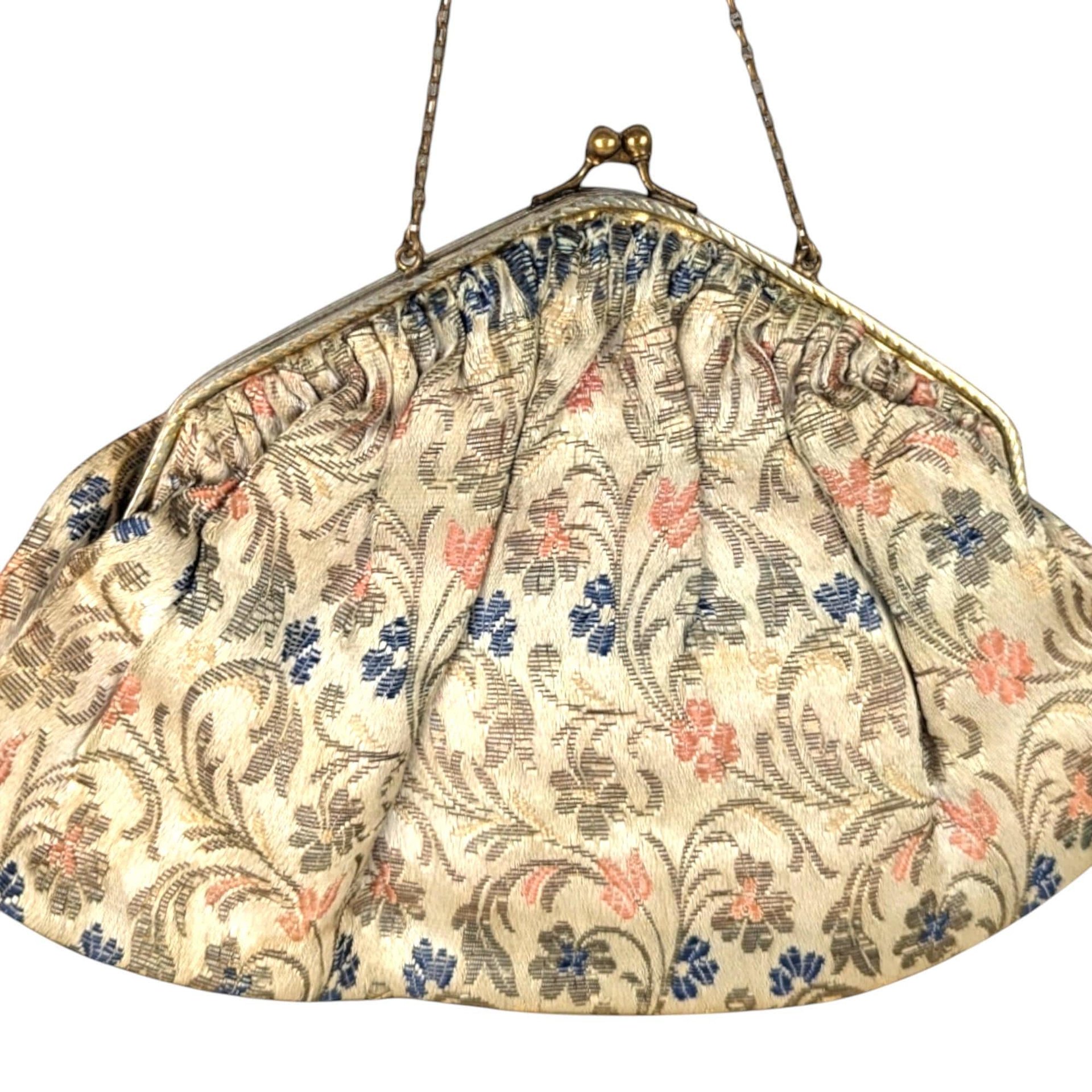 Vintage Floral Carpet Bag, Small Handbag with Mirror, Tapestry Purse, Victorian Style Bag, Gift for Her