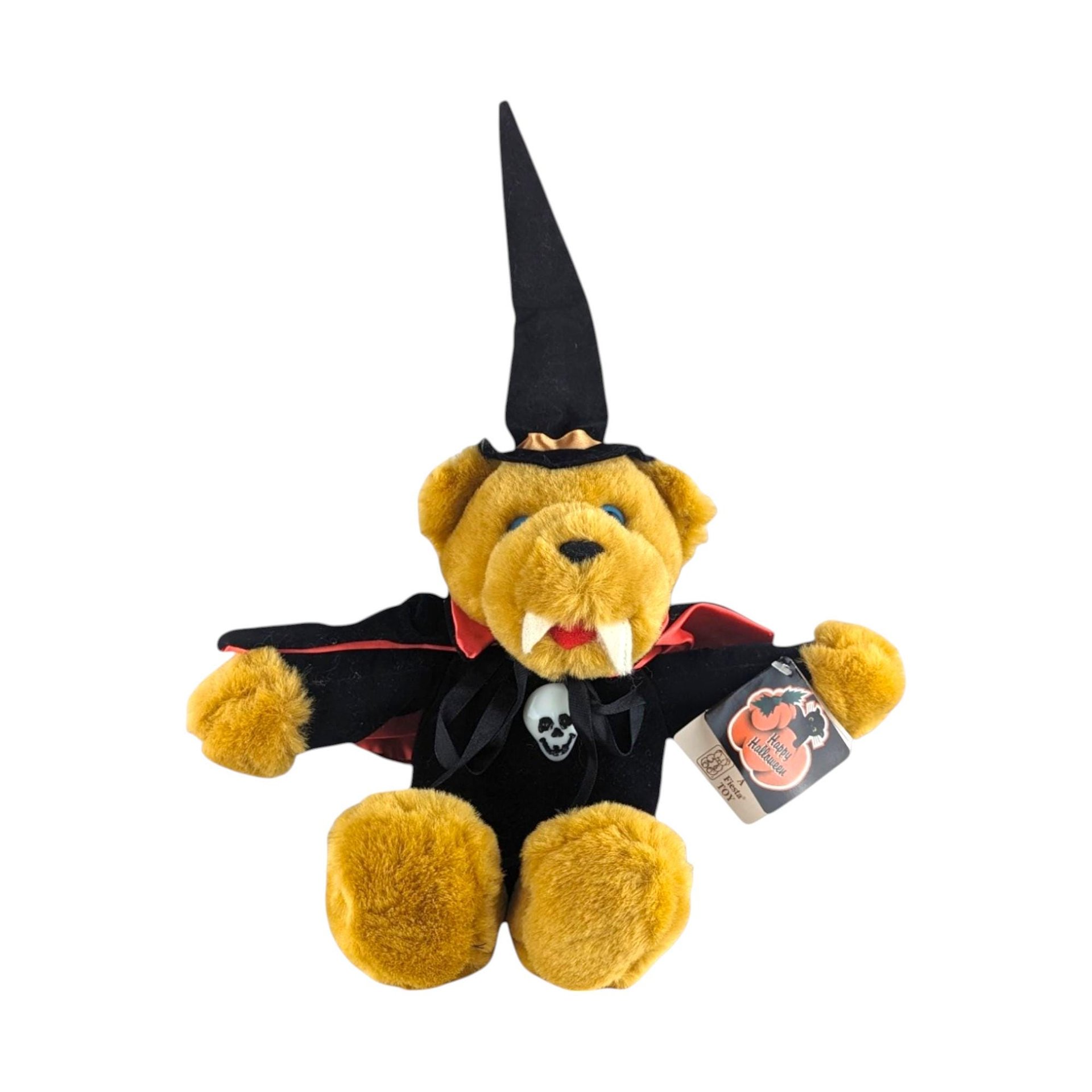 Vintage Halloween Bear Pair: Fiesta Vampire Bear & GAC Black Cat Teddy, Collectible Halloween Plush, Halloween Decor, Halloween Collector