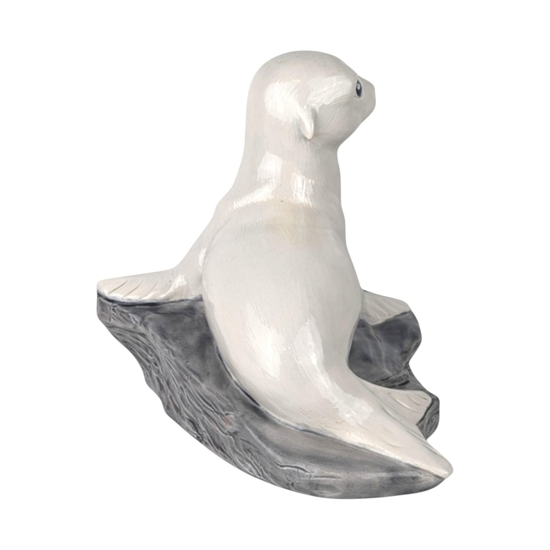 Vintage Ceramic Sea Lion Figurine, Hand-Painted White Sea Lion Sculpture, Nautical Decor, Ocean Animal Statue, Gift for Animal Lover