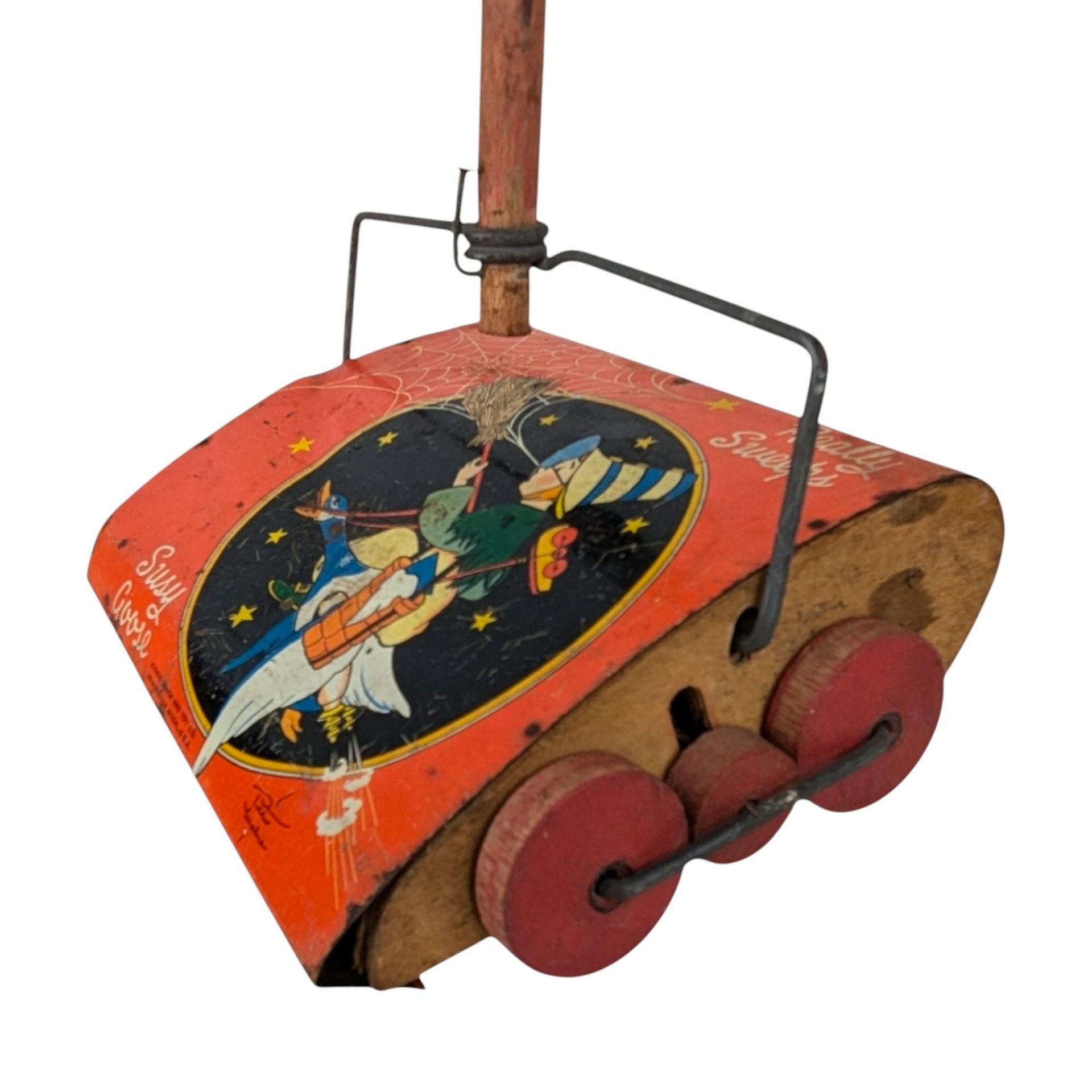 Vintage Susy Goose Tin Carpet Sweeper, 28" Tall, Kitchen Toy, Collectible Toy, Gift for Vintage Collectors