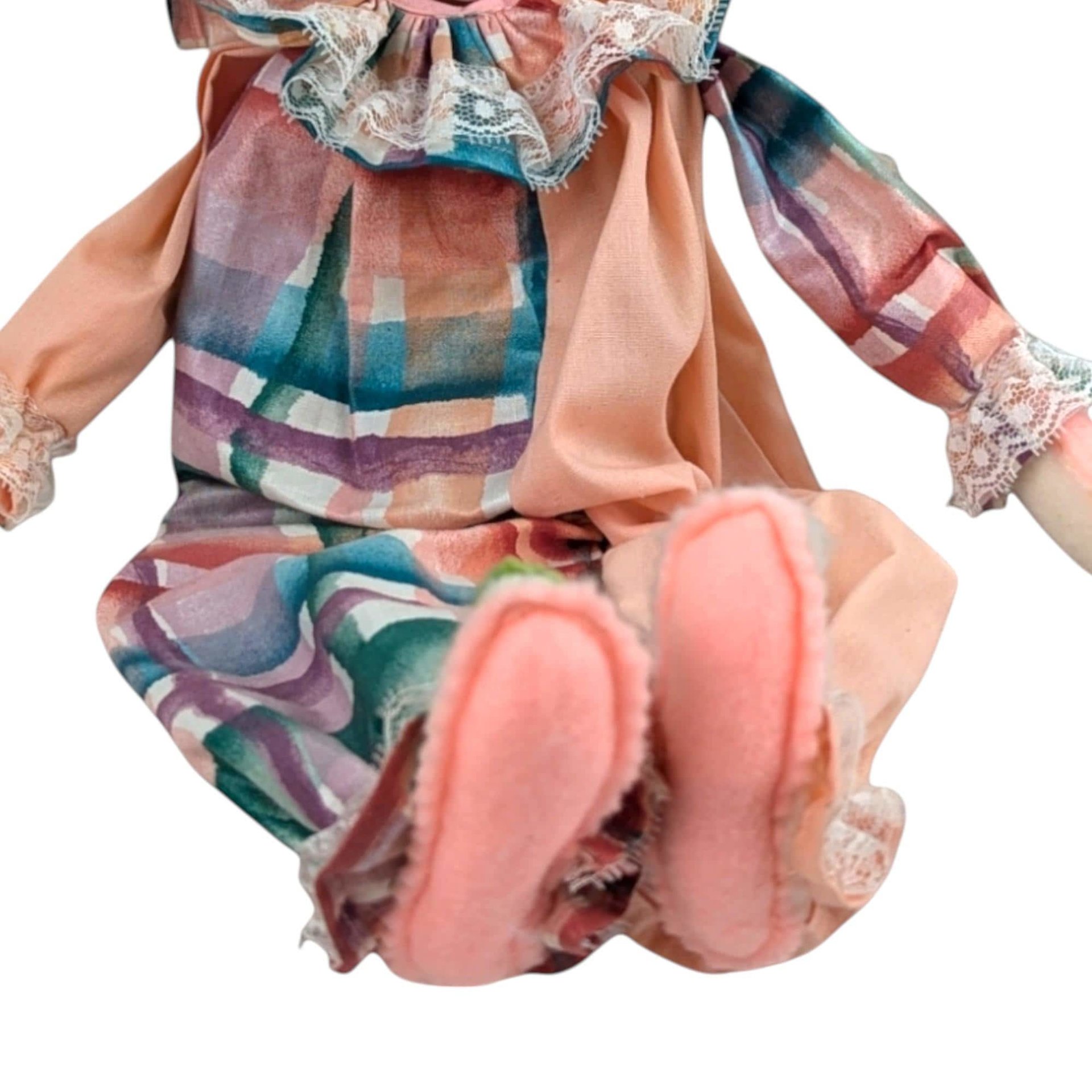 Vintage Handmade Wood Block Clown Doll, Plaid and Pink Outfit, Collectible Toy, Unique Gift