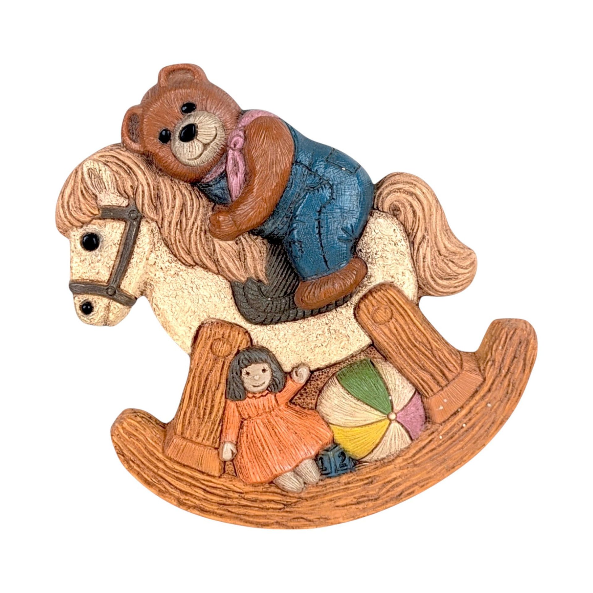 Vintage Frankie's Designs Bear on Rocking Horse Wall Hanging: Nursery Decor