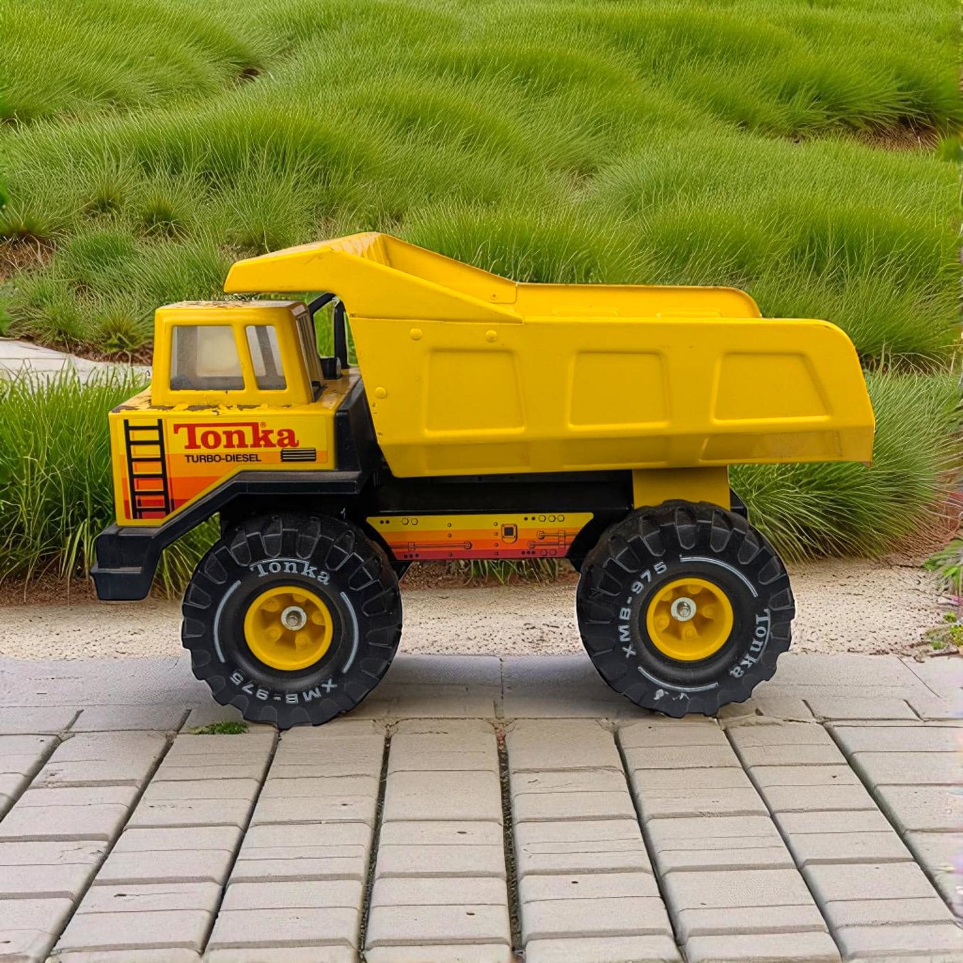 Vintage Yellow Tonka Turbo Diesel Dump Truck Toy, Classic Metal Truck for Collector, Kids Play, Construction Decor