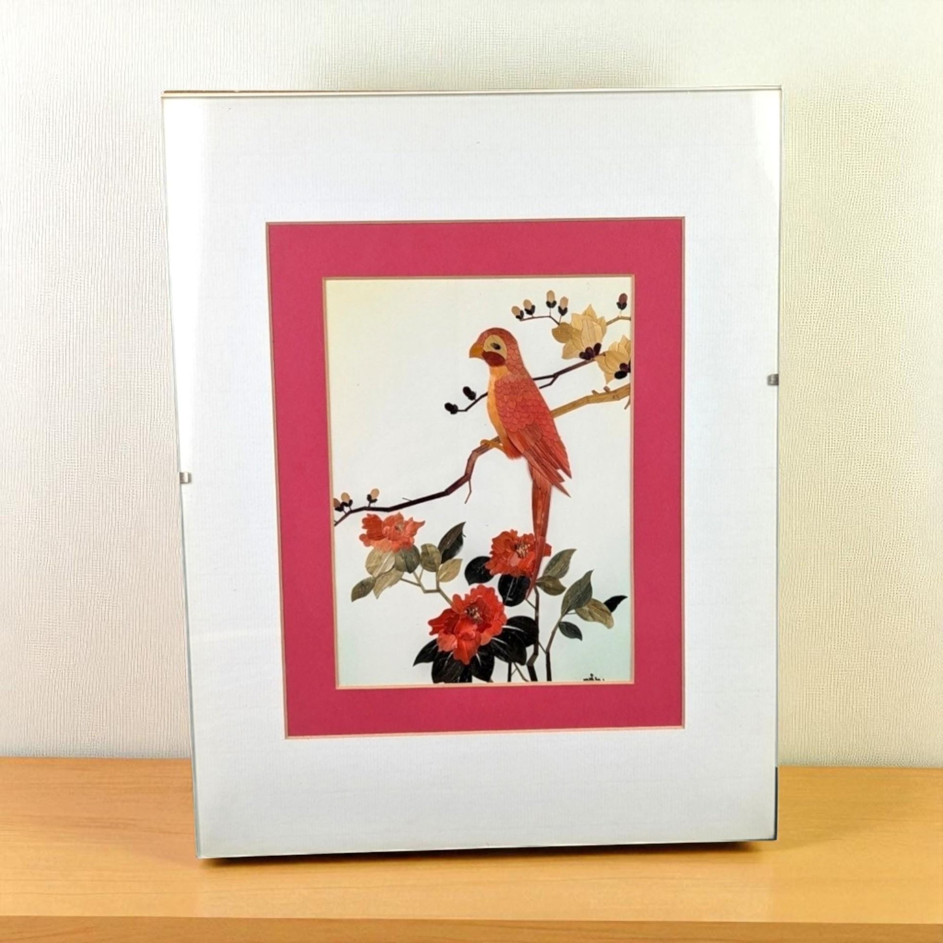 Vintage Bamboo Bird Wall Hanging: Asian Inspired Floral Art