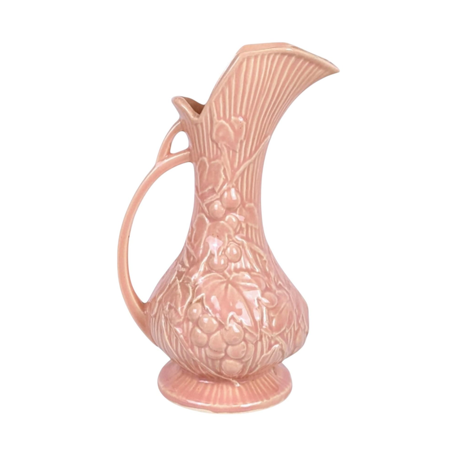 Vintage McCoy Pink Grape Pitcher: 9" Ceramic Vase, Mid-Century Decor