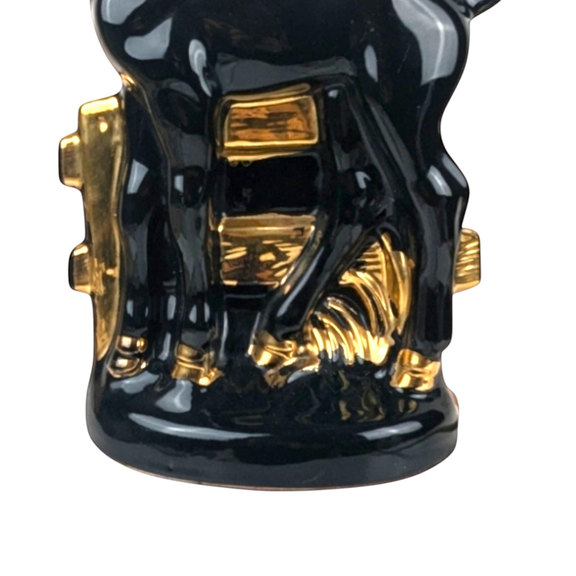 Vintage Black Ceramic Horse Lamp: Gold Accent Equestrian Decor