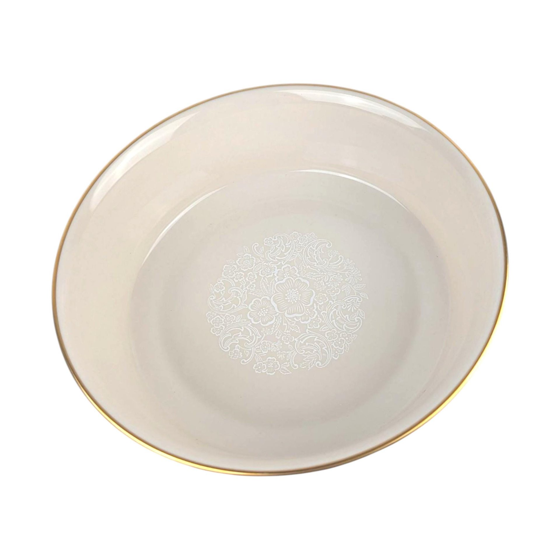 Vintage Lenox White Lace Bowl, 9 Inch Cream Porcelain Serving Dish with Gold Rim, Elegant Floral Dinnerware, Wedding or Hostess Gift