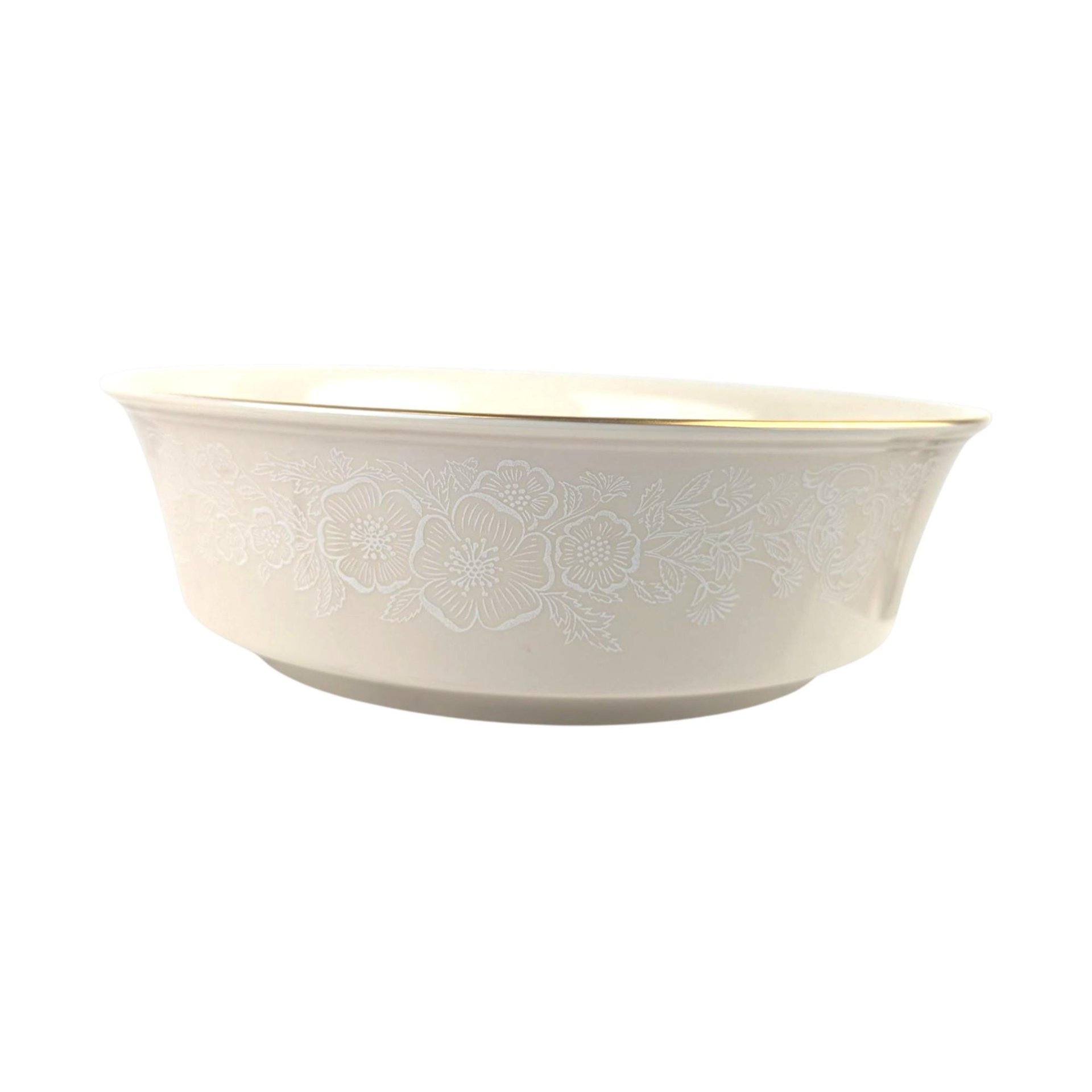 Vintage Lenox White Lace Bowl, 9 Inch Cream Porcelain Serving Dish with Gold Rim, Elegant Floral Dinnerware, Wedding or Hostess Gift