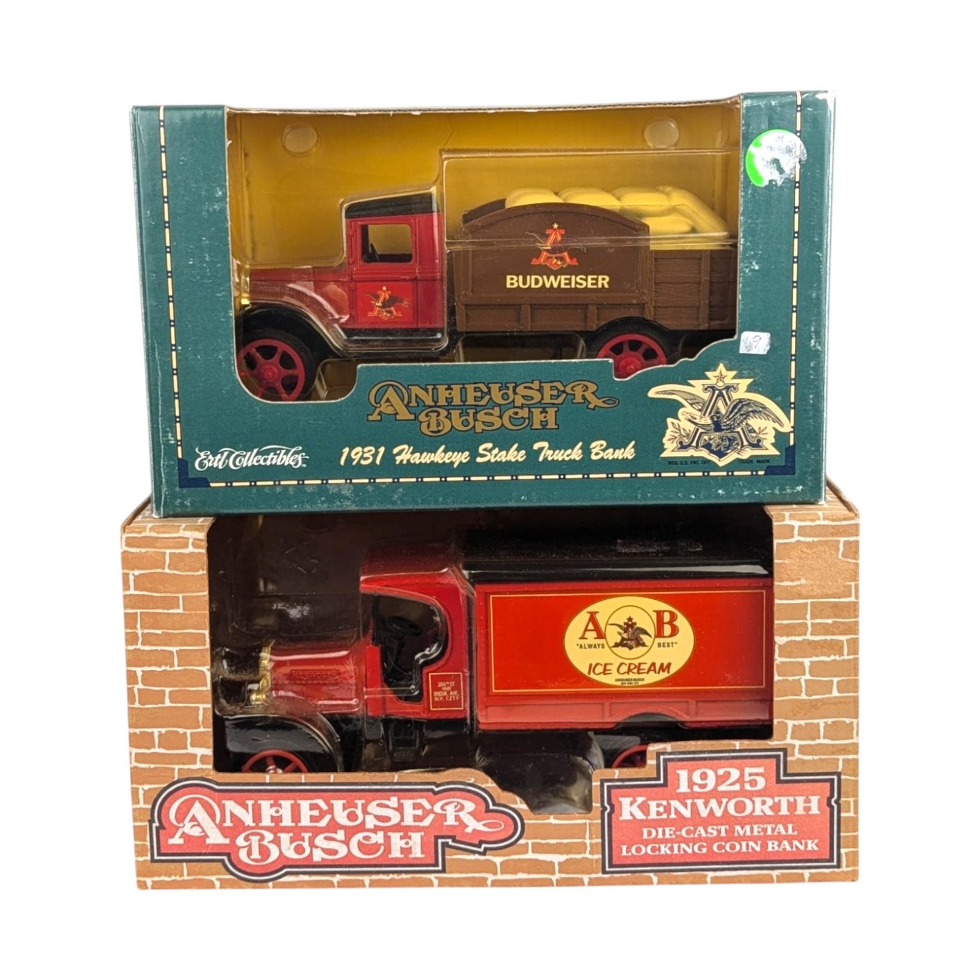 Vintage Anheuser-Busch Diecast Banks - ERTL Kenworth & Hawkeye Trucks - With Boxes