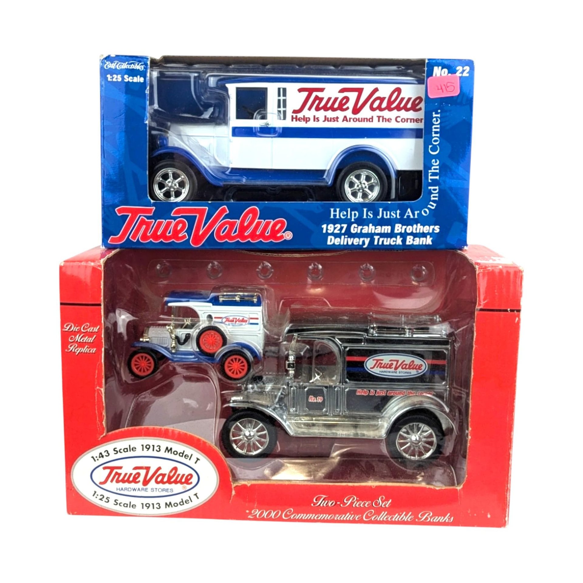 Vintage True Value Diecast Trucks - ERTL Model T Bank Set & Graham Bros. Truck - With Boxes