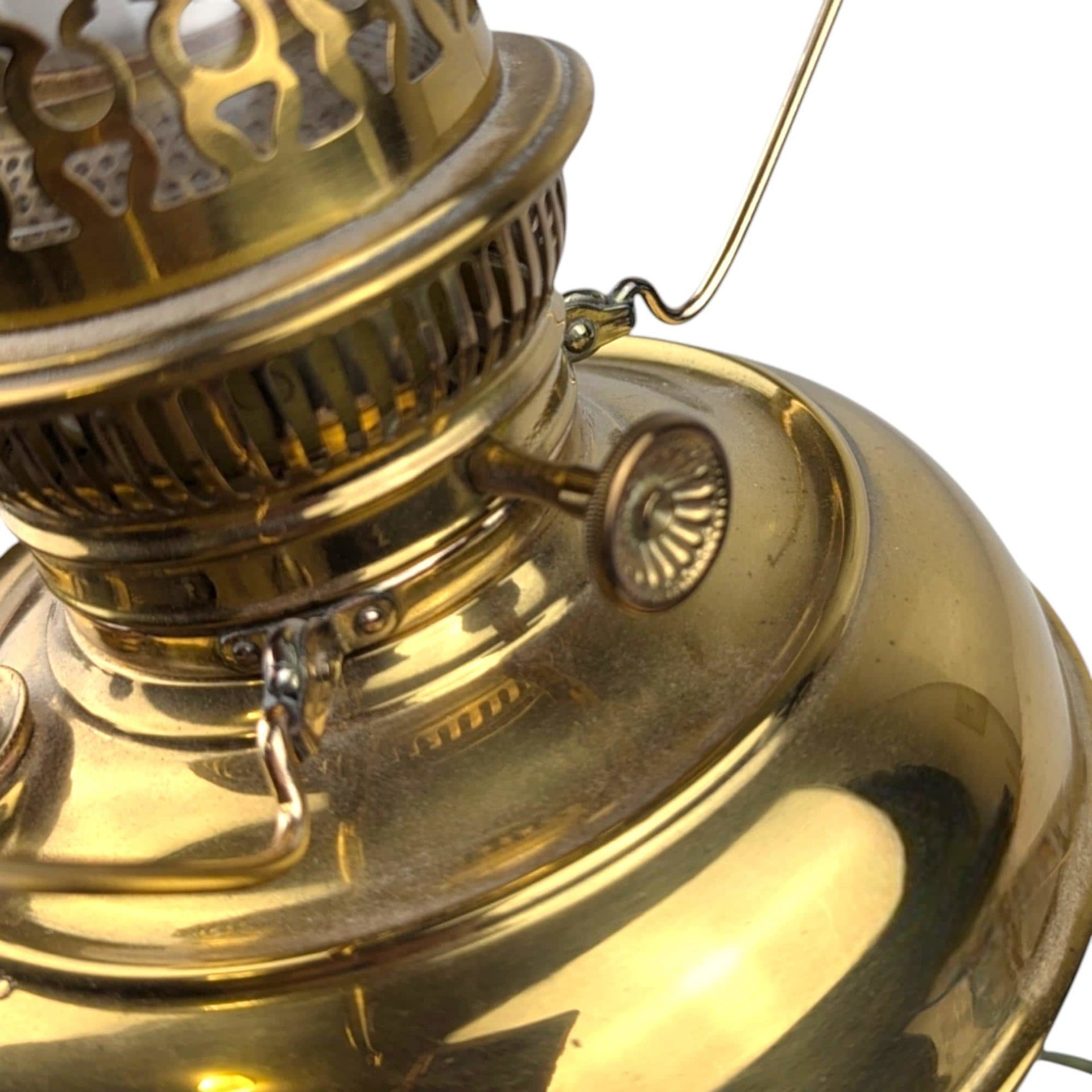 Antique Brass Hurricane Lamp, 21" Electric Lamp, Converted Oil Lamp, Vintage Home Decor, Victorian Lighting, Floral Shade