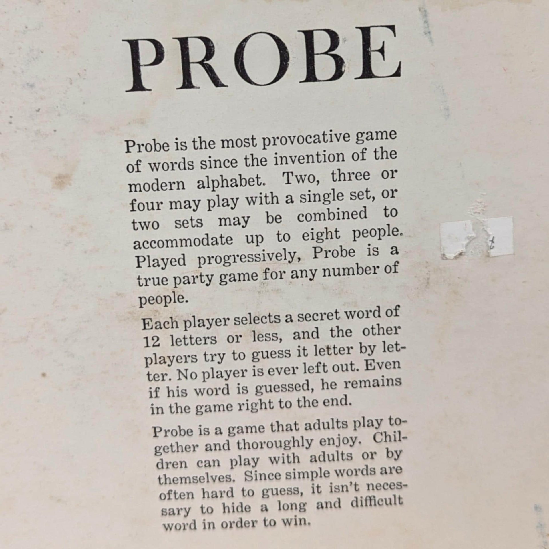 1964 Parker Brothers Probe Game, Vintage Word Game, Complete with Instructions, Family Game Night, Collectible Board Game