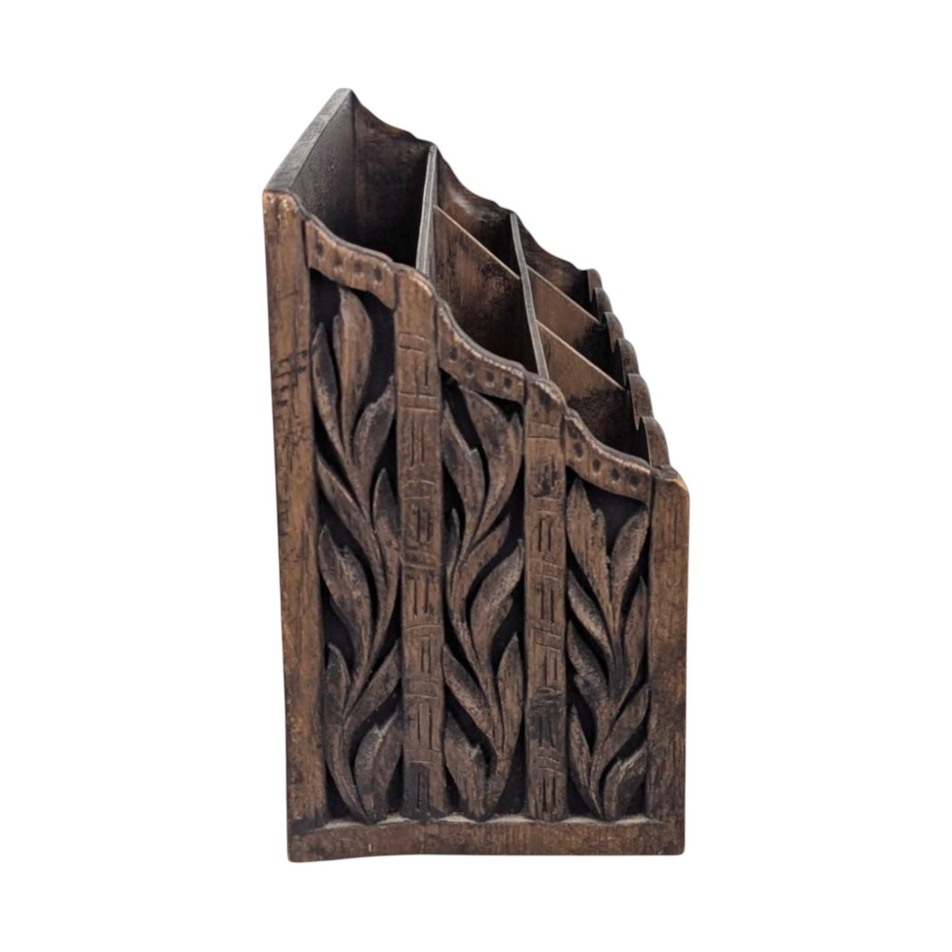 Vintage Lerner Carved Style Plastic Desk Organizer, Faux Wood Letter Holder, Office Storage