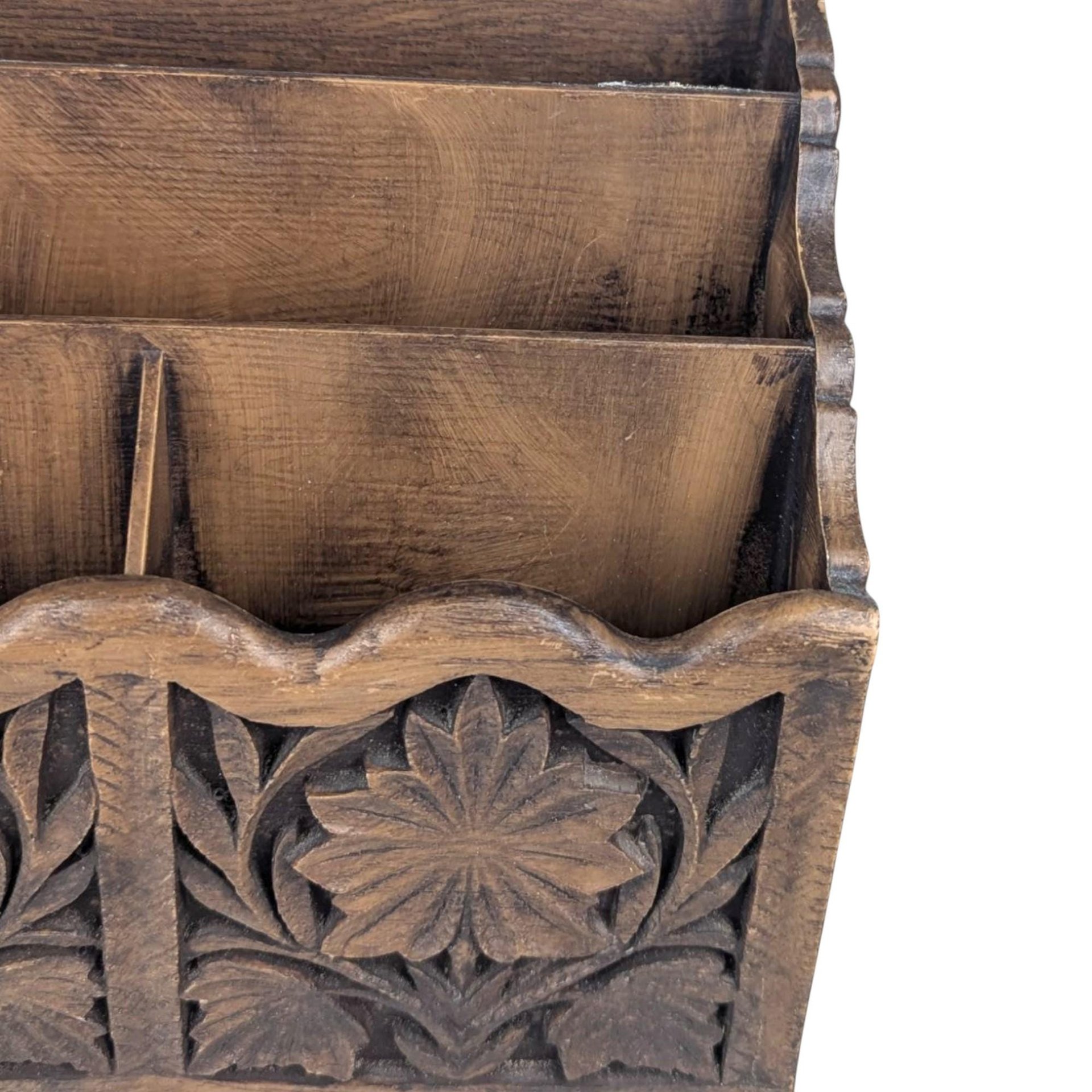 Vintage Lerner Carved Style Plastic Desk Organizer, Faux Wood Letter Holder, Office Storage