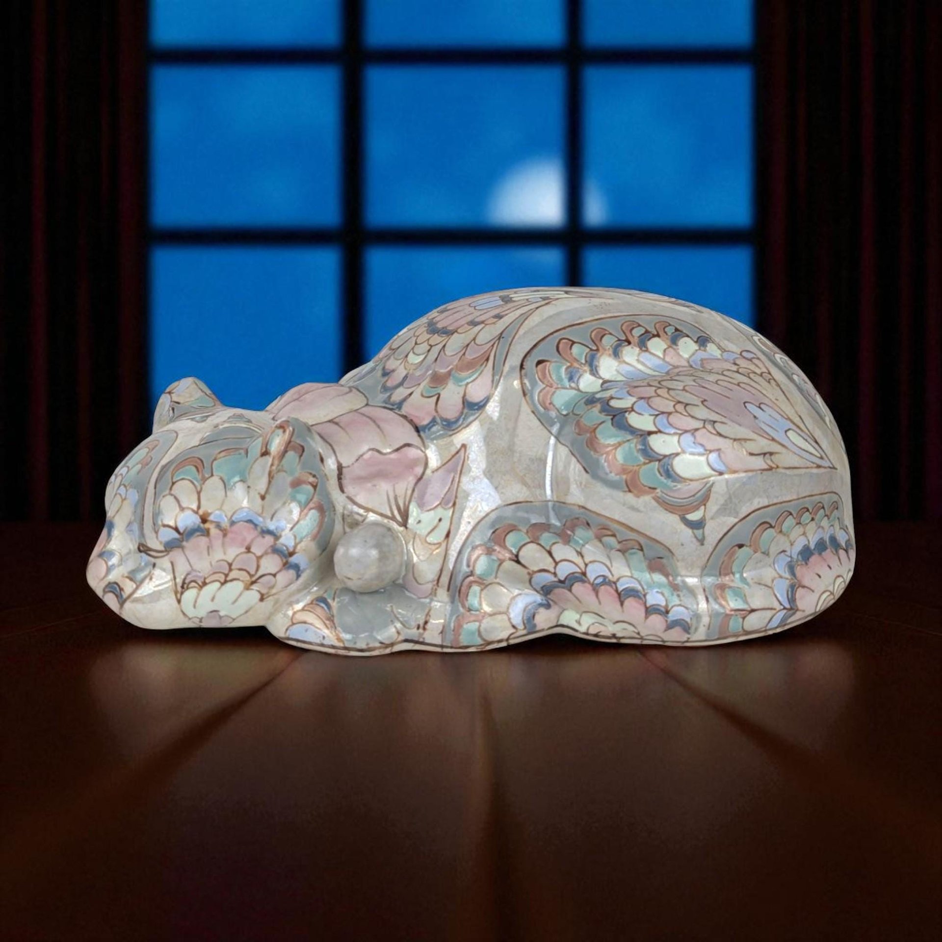 Vintage Ceramic Sleeping Cat Figurine Hand Painted Made in China Pet Lover Gift Decorative Animal Statue Shelf Decor