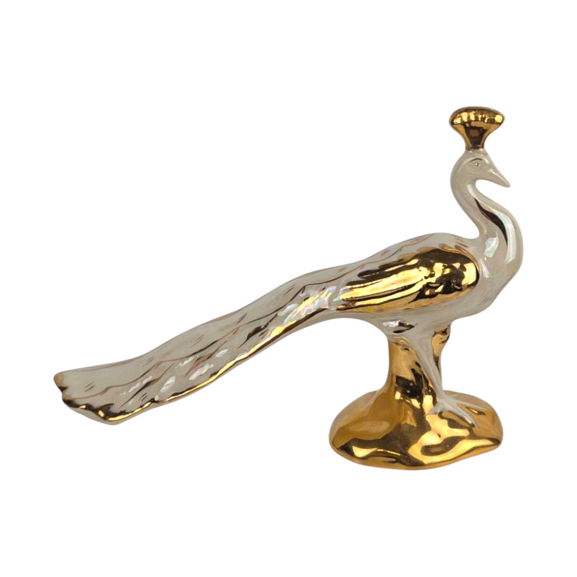 Vintage Bel-Ar Pottery Lusterware Peacock Figurine USA Ceramic Bird Gold Accents Elegant Home Decor Gift for Collectors
