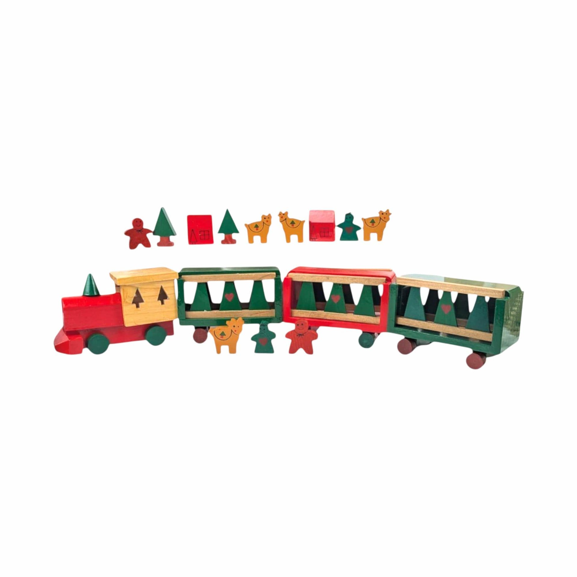 1994 Handpainted All Wood Christmas Train Set 22 Piece Holiday Decor