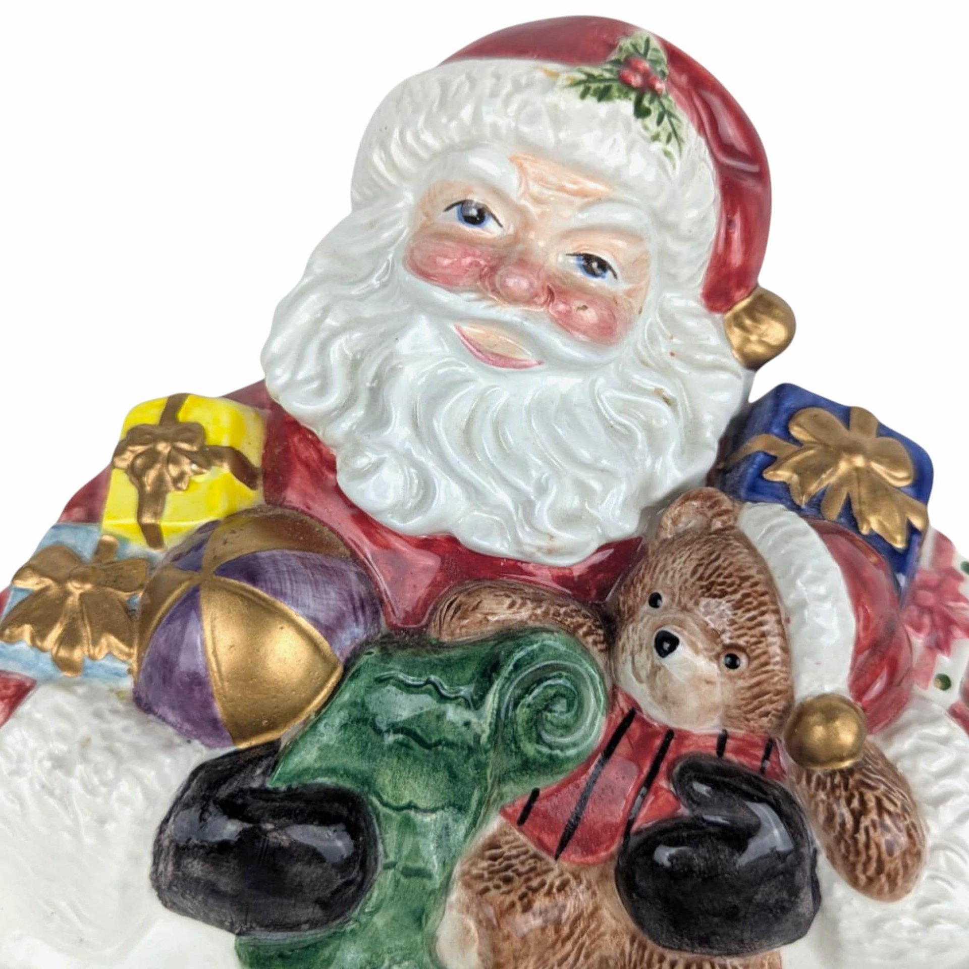 Vintage Fitz and Floyd Santa Candy Dish, Porcelain Christmas Serving Bowl, Holiday Decor