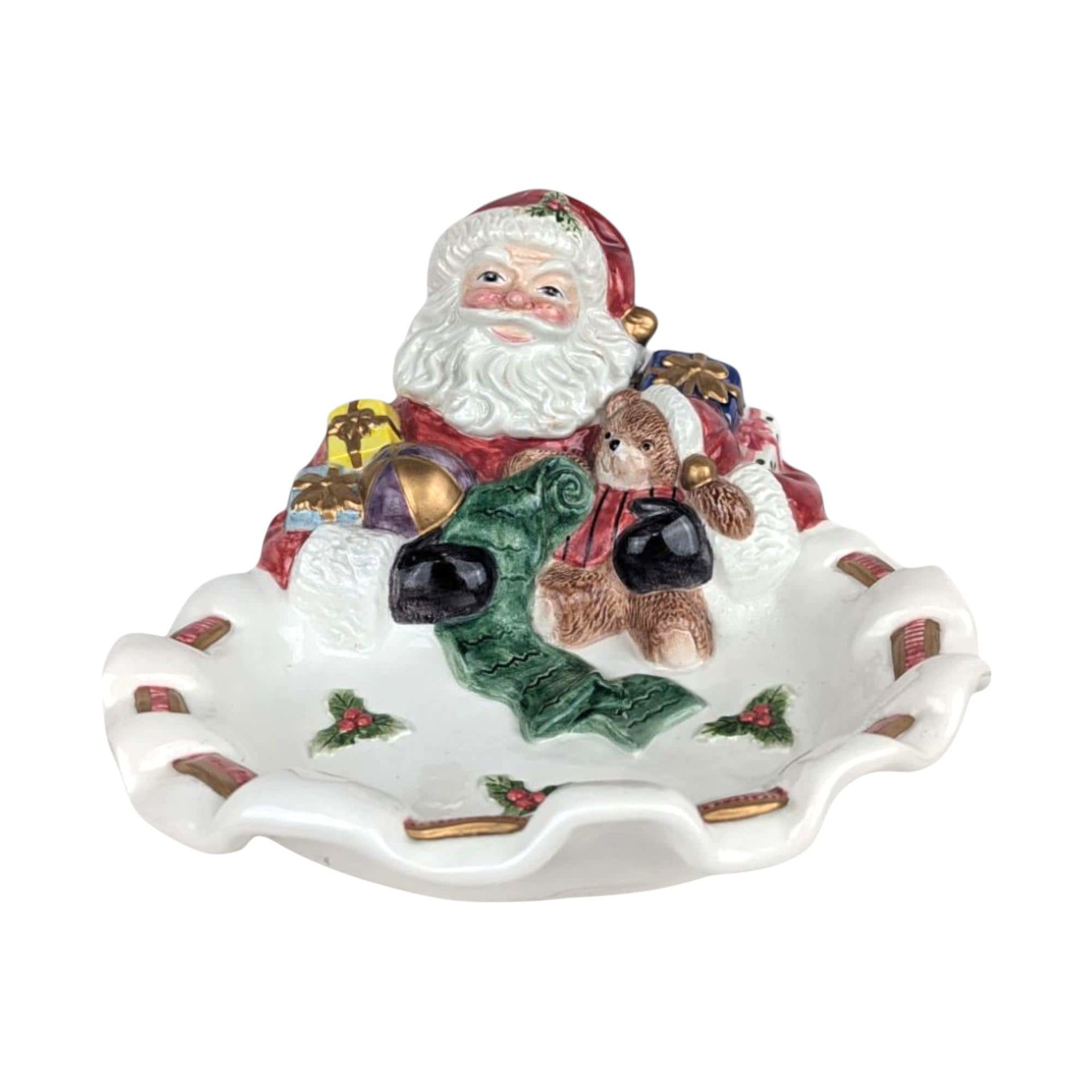 Vintage Fitz and Floyd Santa Candy Dish, Porcelain Christmas Serving Bowl, Holiday Decor