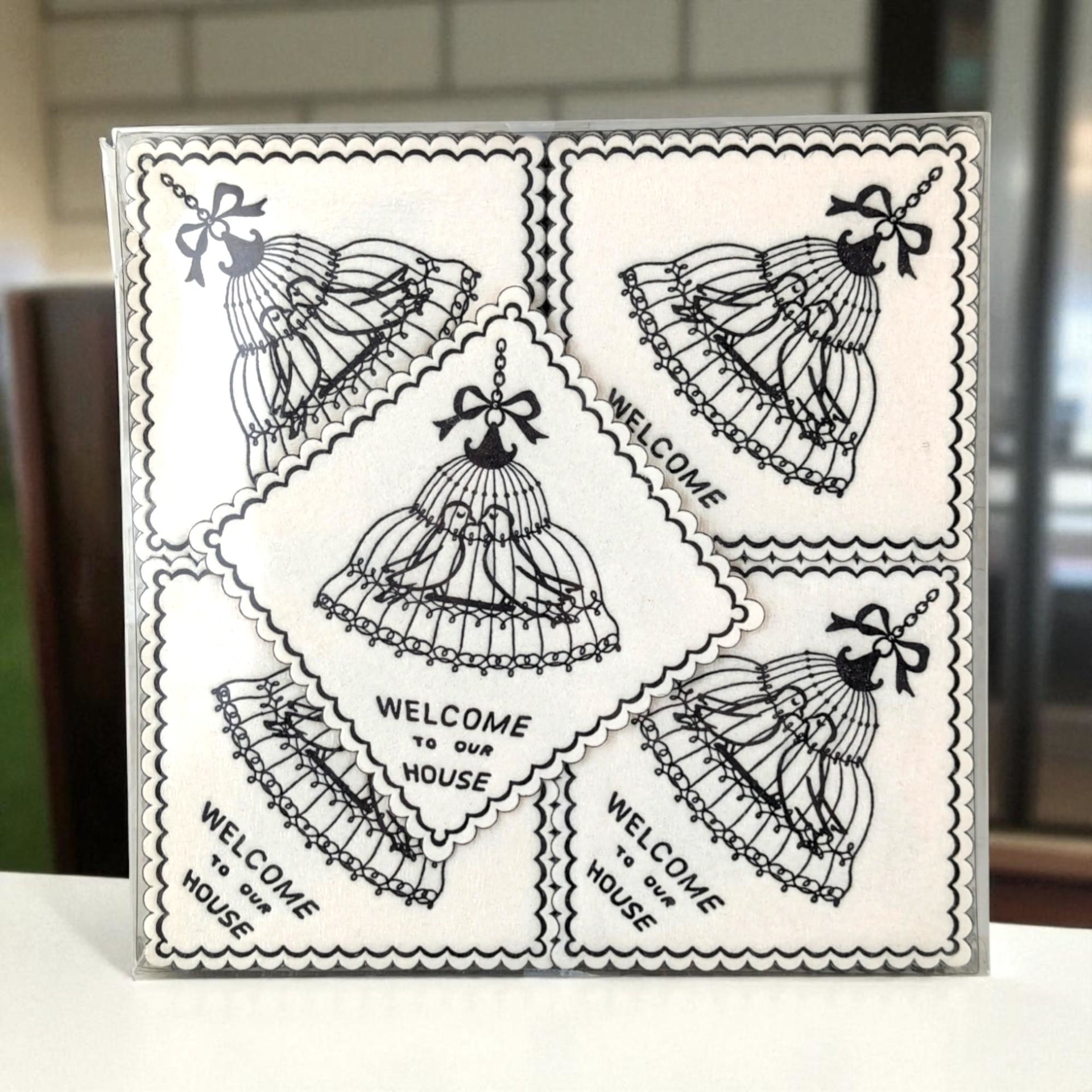 Vintage Monogram Coasters, Paper Saucermats, "Welcome to Our Home" Set, Party Supplies, Housewarming Gift
