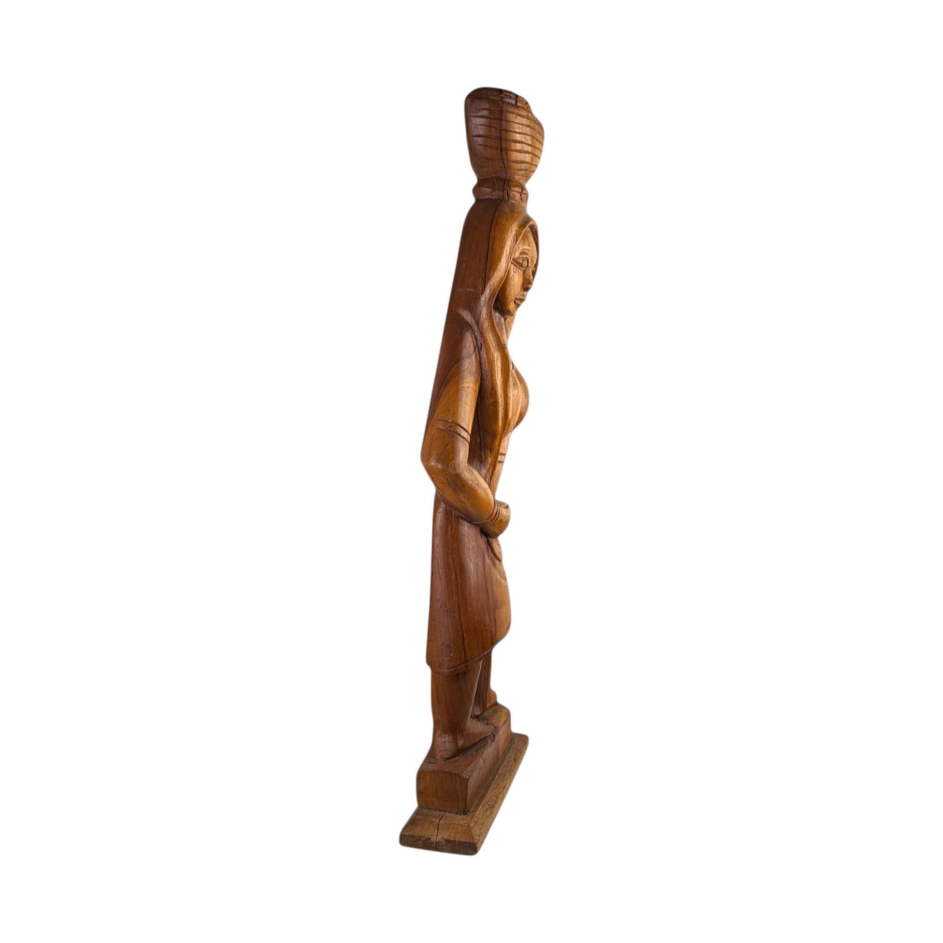 Vintage Hand-Carved Wooden Woman with Bowl Sculpture - 24"  African Art - Tribal Art - Wood Statue