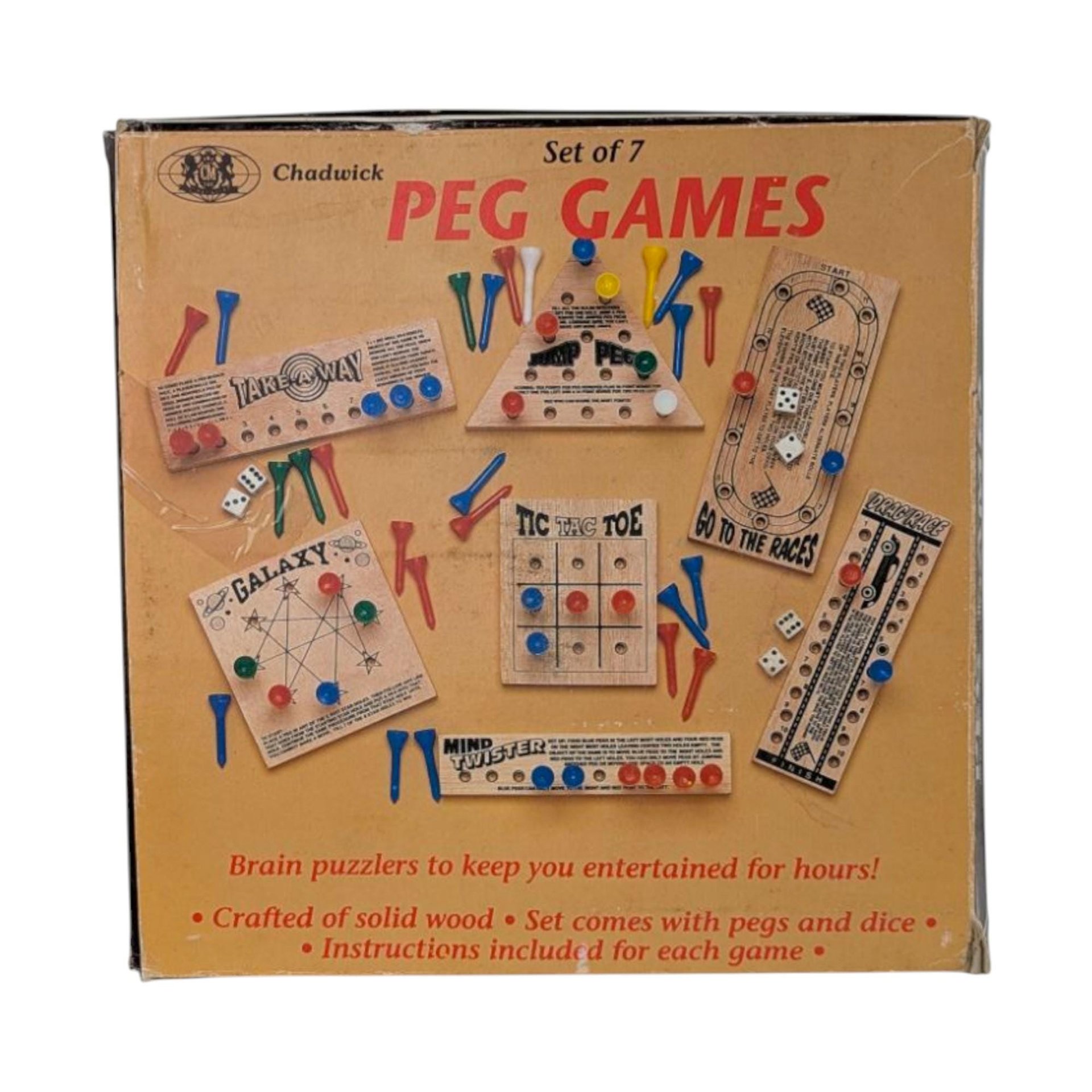 Vintage Chadwick Set of 7 Peg Games, 1980s Wooden Puzzles, Complete Game Set, Family Fun Gift