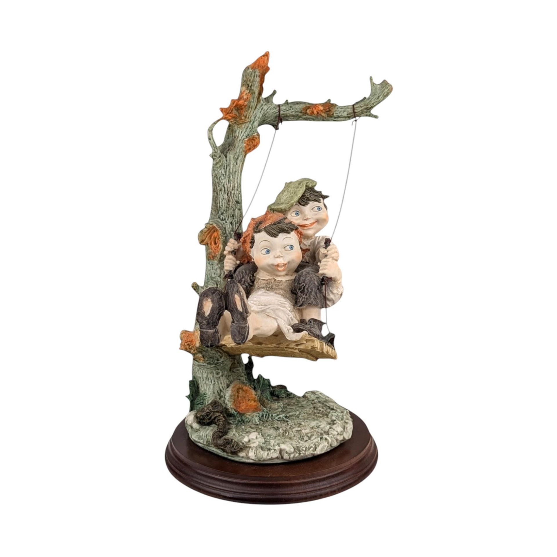 Vintage Children on Swing Figurine: Giuseppe Armani Gulliver's World 14" Resin Statue
