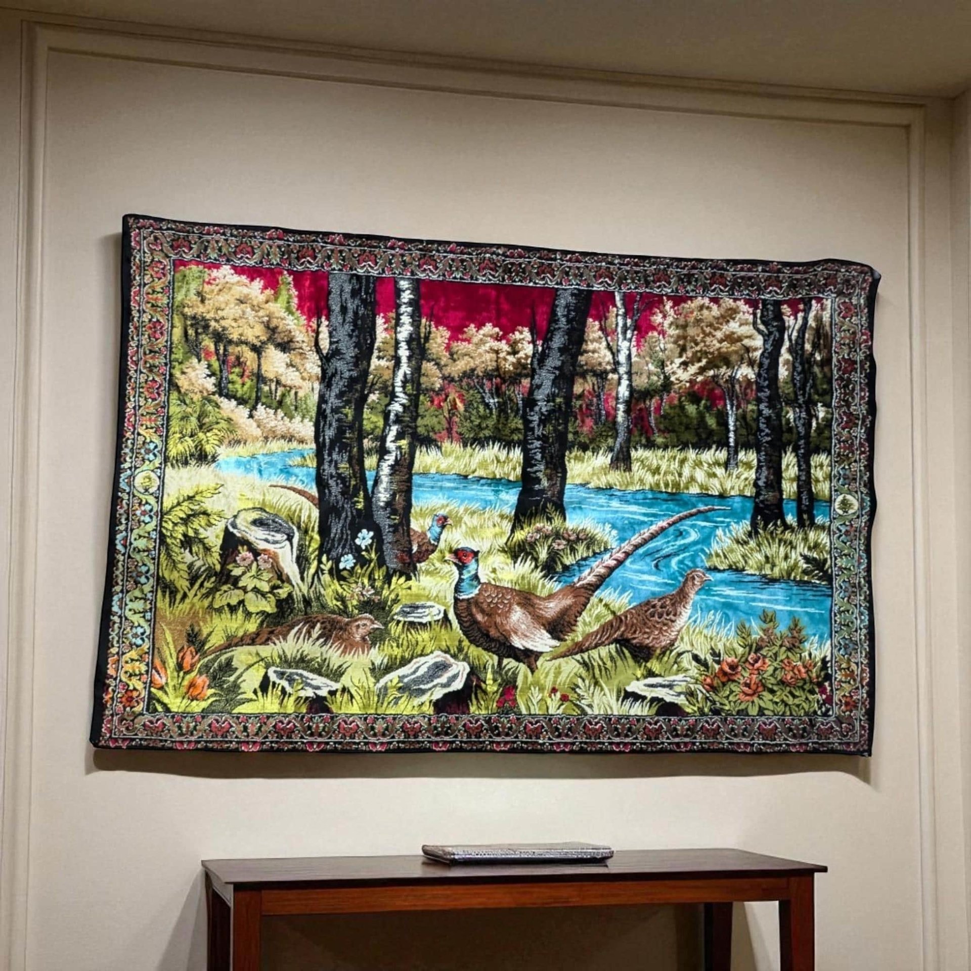 Vintage Pheasant Tapestry Wall Hanging: Bohemian Woodland Scene, Large Wall Art