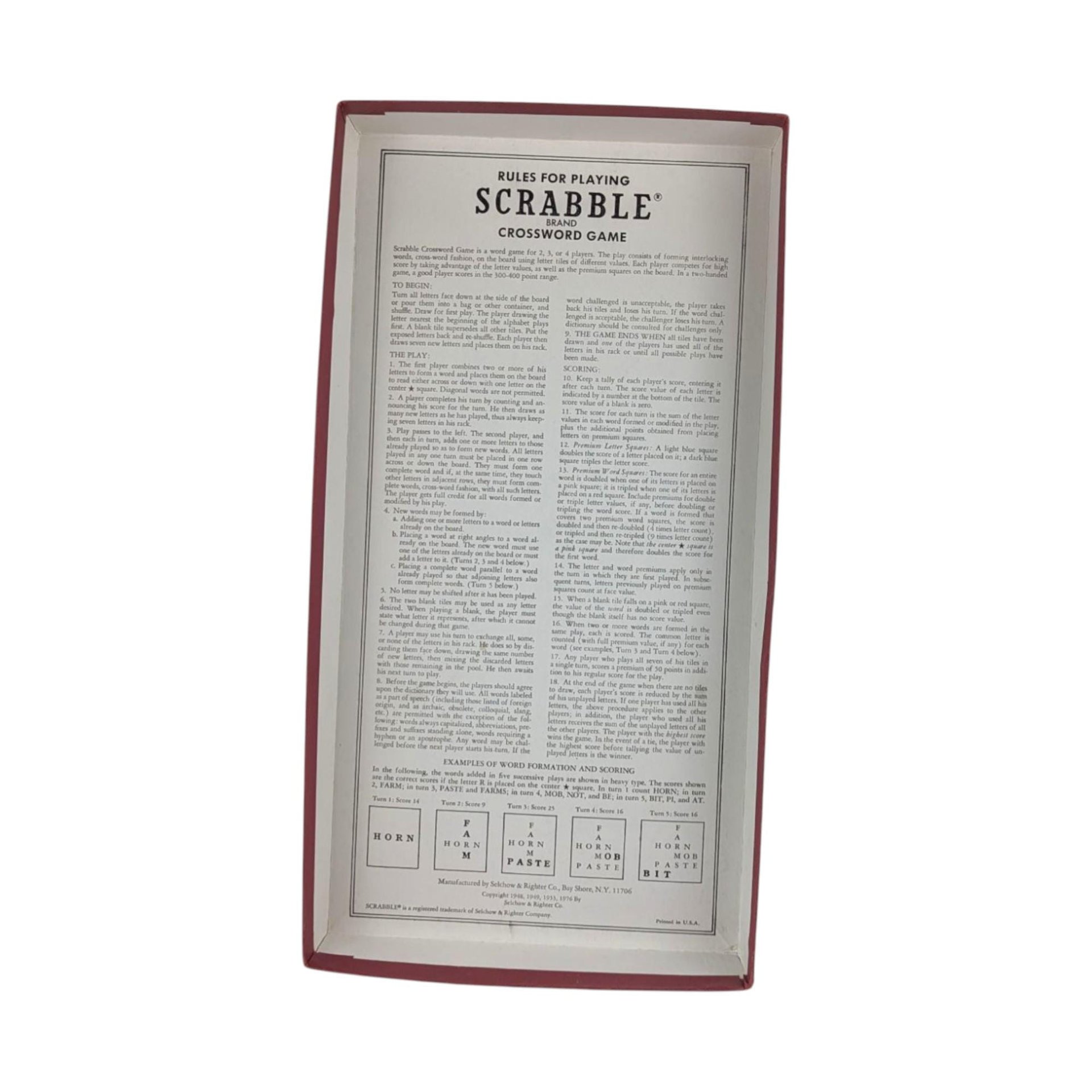 1976 Scrabble Game, Selchow & Righter, Complete Vintage Word Game, Family Game Night, Literary Gift
