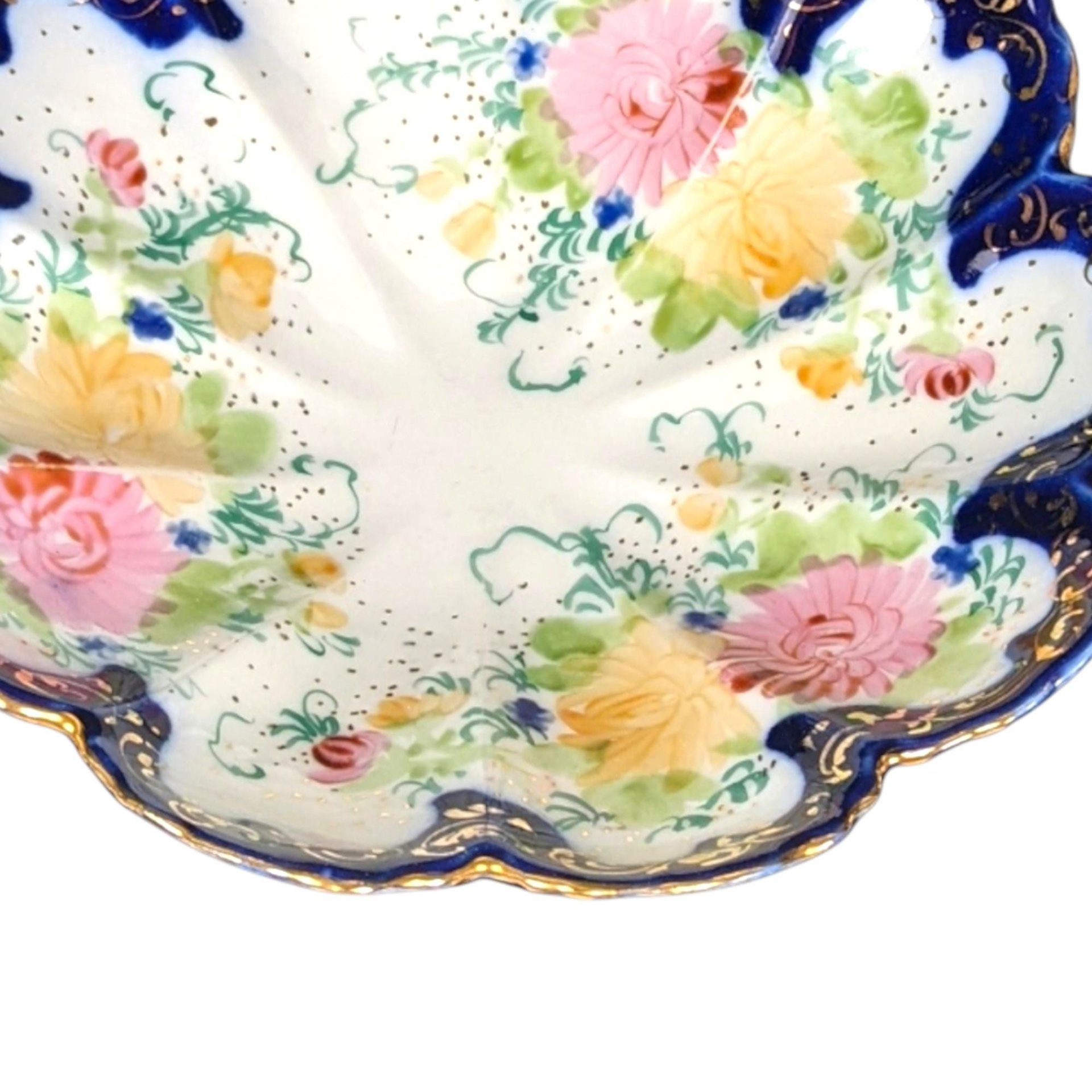Vintage Hand-Painted Porcelain Bowl, Scalloped Floral Bowl, Cobalt Blue and Gold Trim, Decorative Bowl, Candy Dish