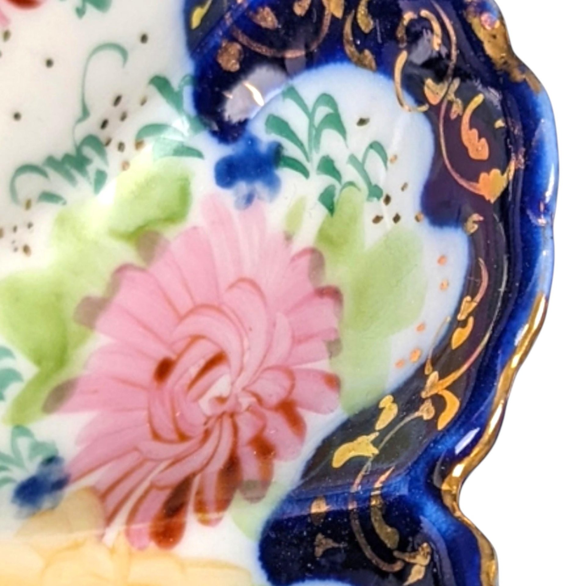 Vintage Hand-Painted Porcelain Bowl, Scalloped Floral Bowl, Cobalt Blue and Gold Trim, Decorative Bowl, Candy Dish