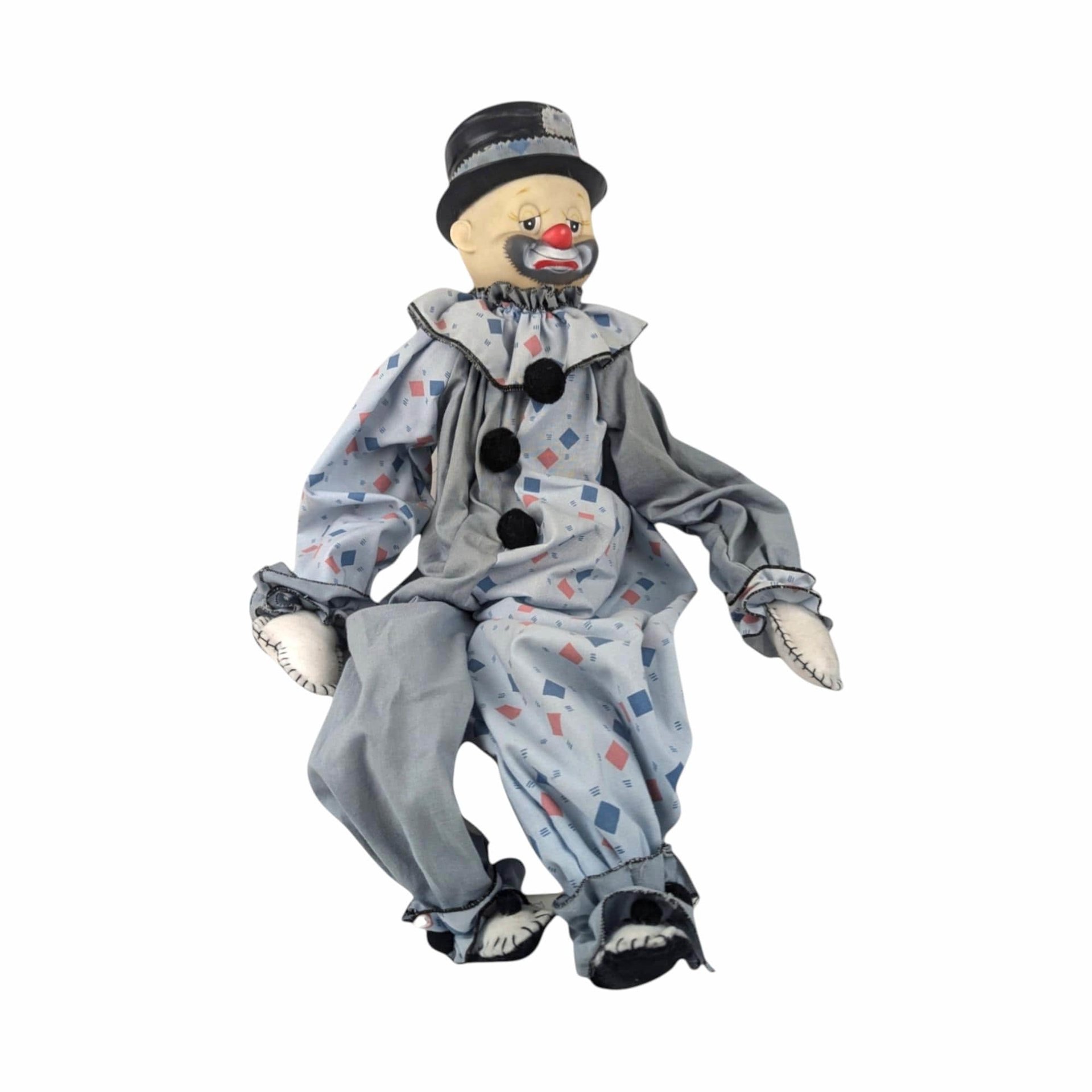 Vintage Handmade Clown Shelf Sitter, Whimsical Clown Doll, Fabric Clown, Collectible Clown, Unique Decor