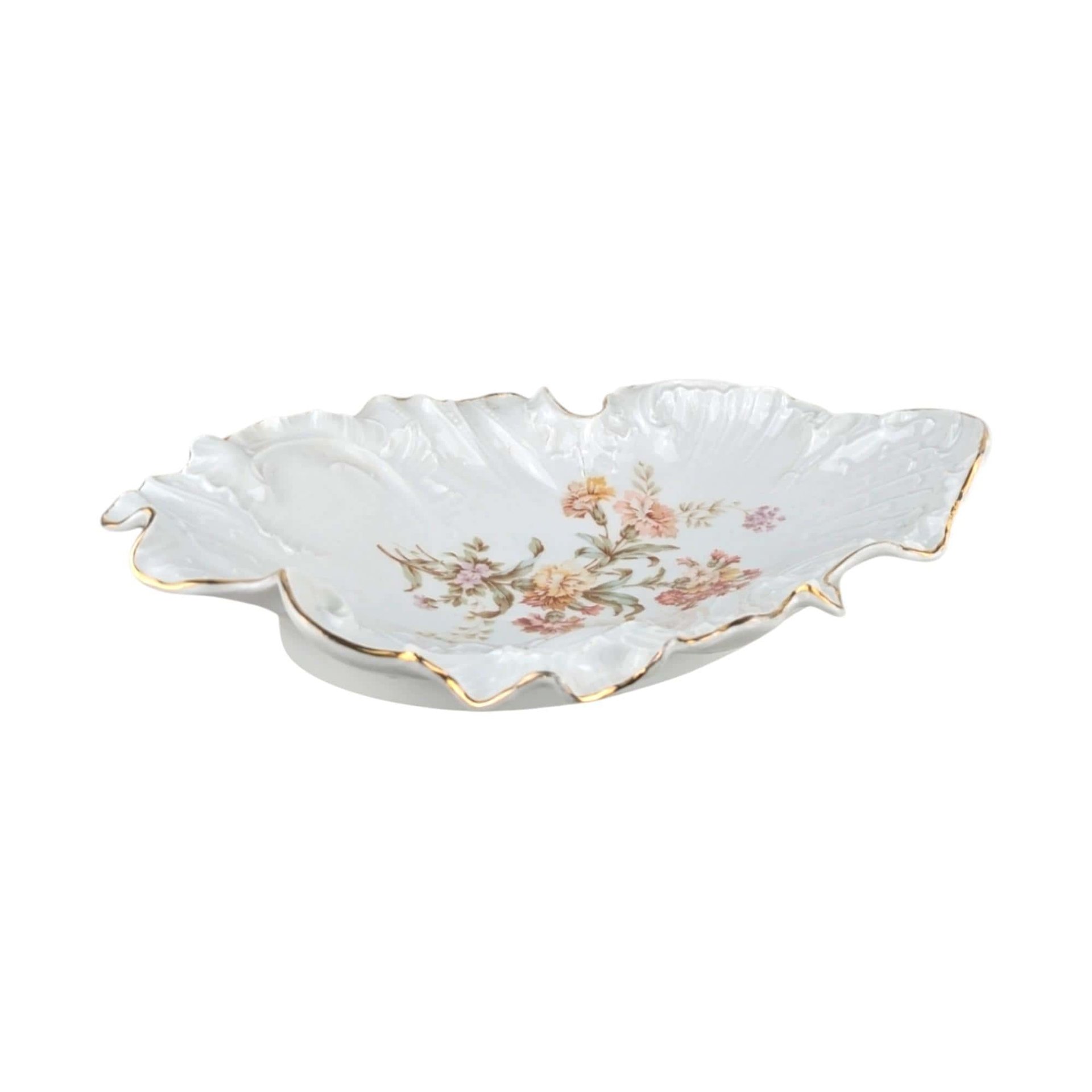 Antique Floral Serving Bowl by Carl Tielsch: German Porcelain with Gold Trim Decor