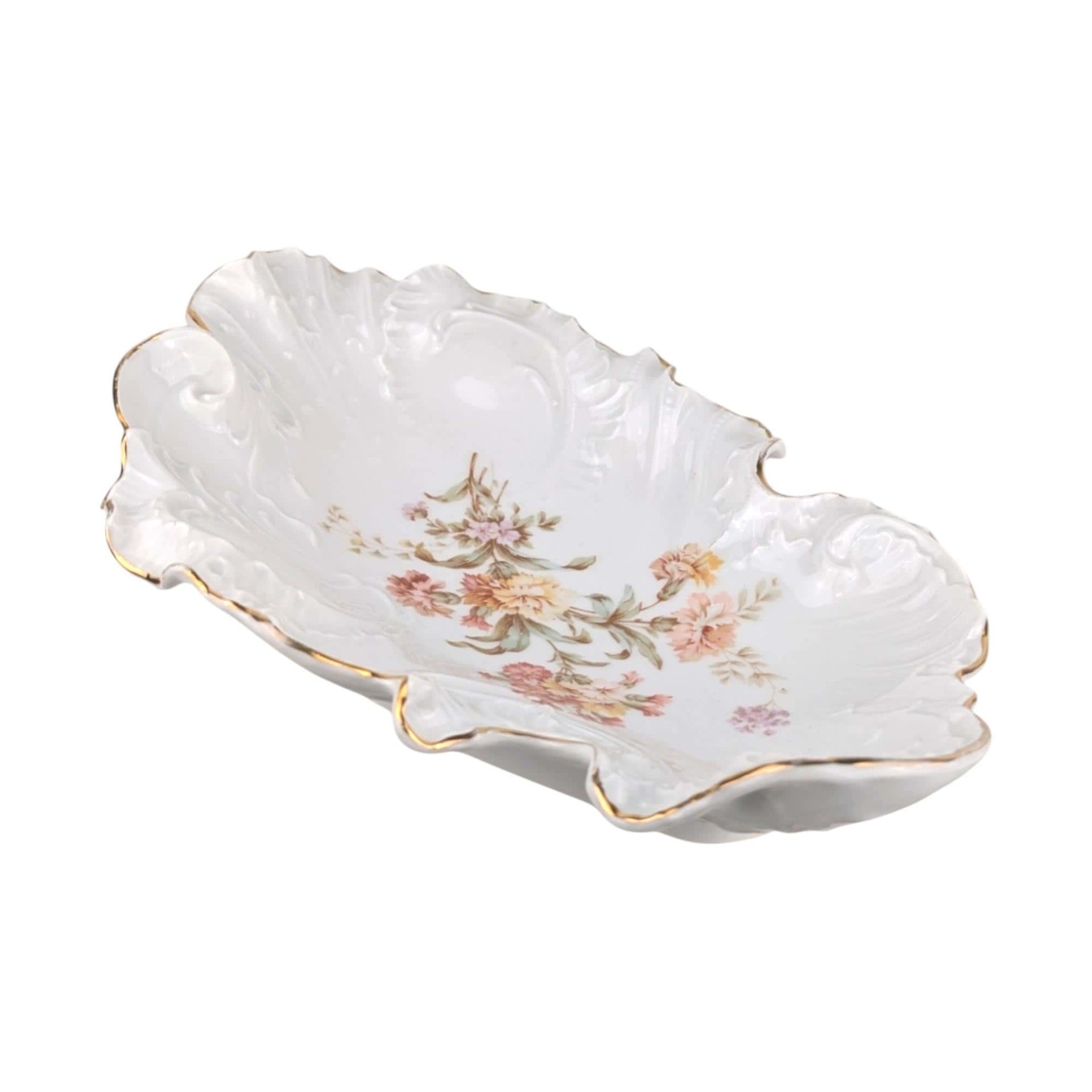 Antique Floral Serving Bowl by Carl Tielsch: German Porcelain with Gold Trim Decor