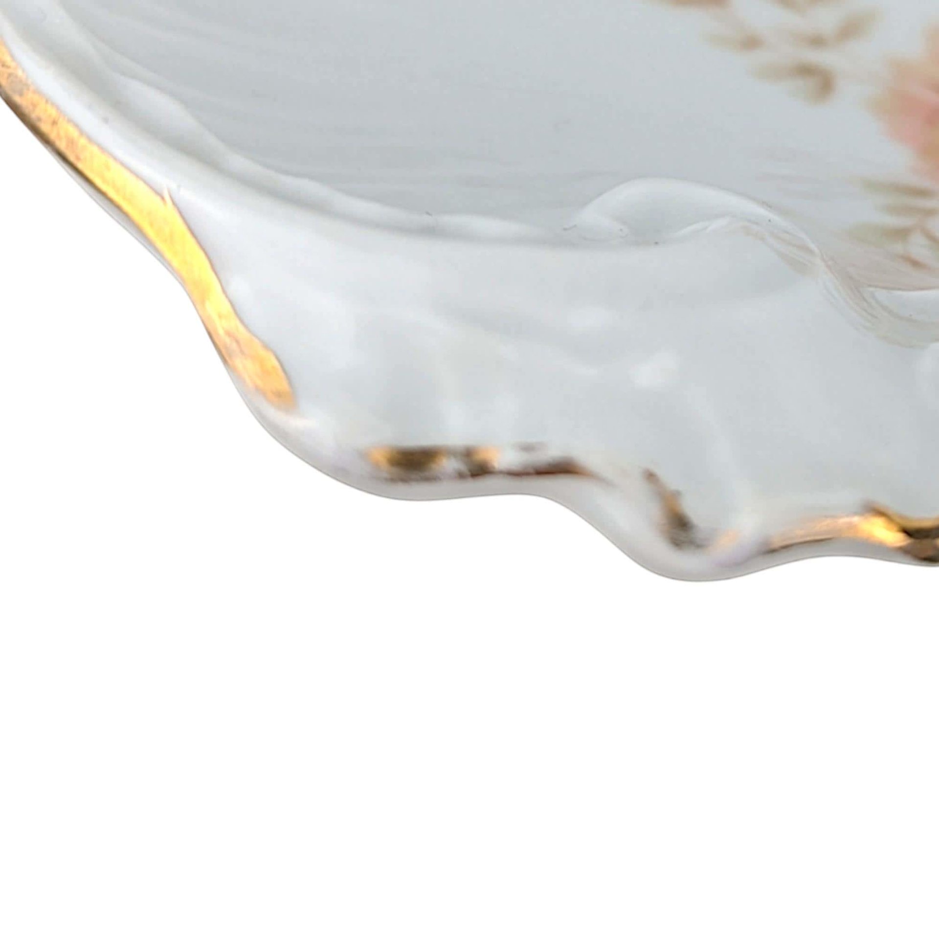 Antique Floral Serving Bowl by Carl Tielsch: German Porcelain with Gold Trim Decor