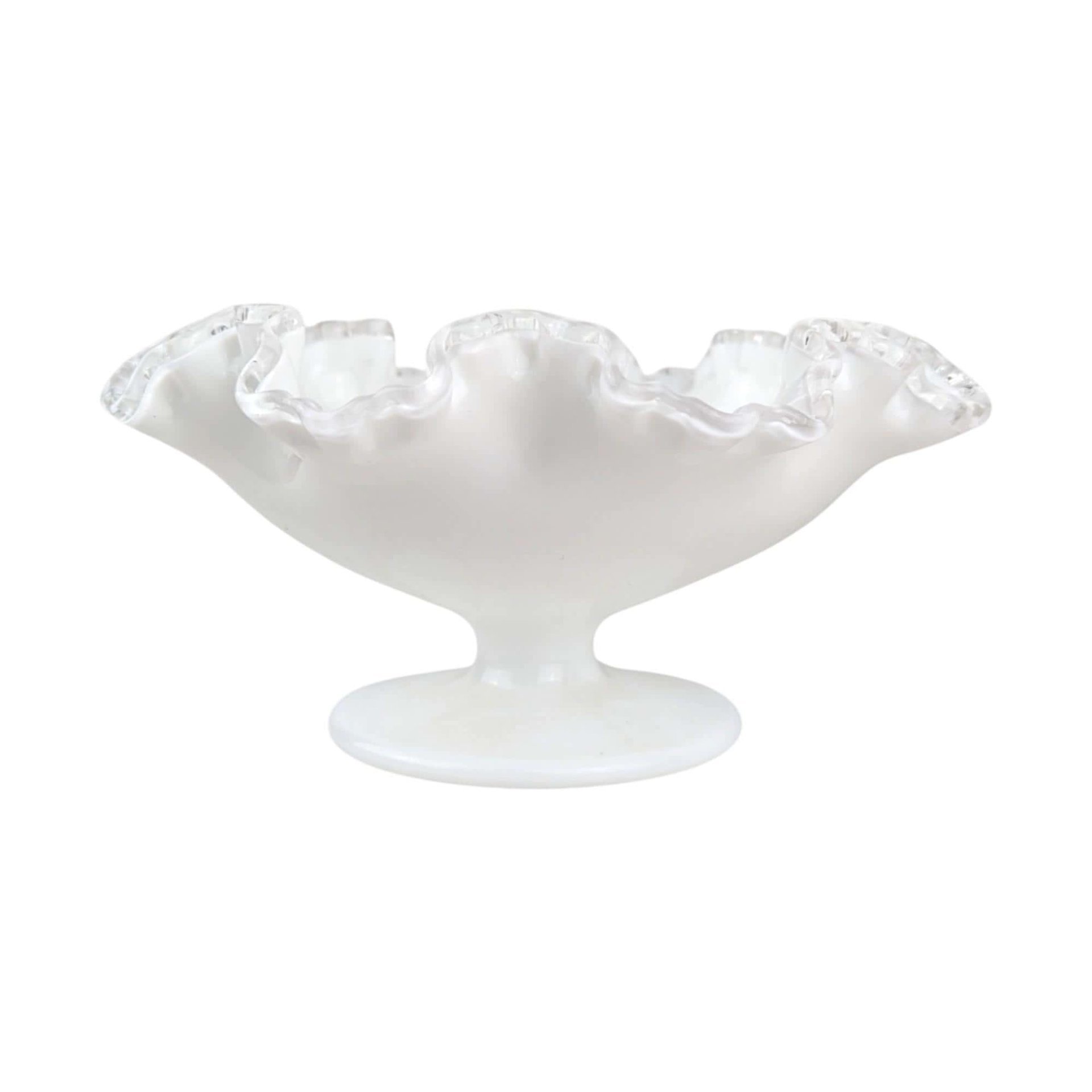 Vintage Fenton Silvercrest Milk Glass Ruffled Candy Dish