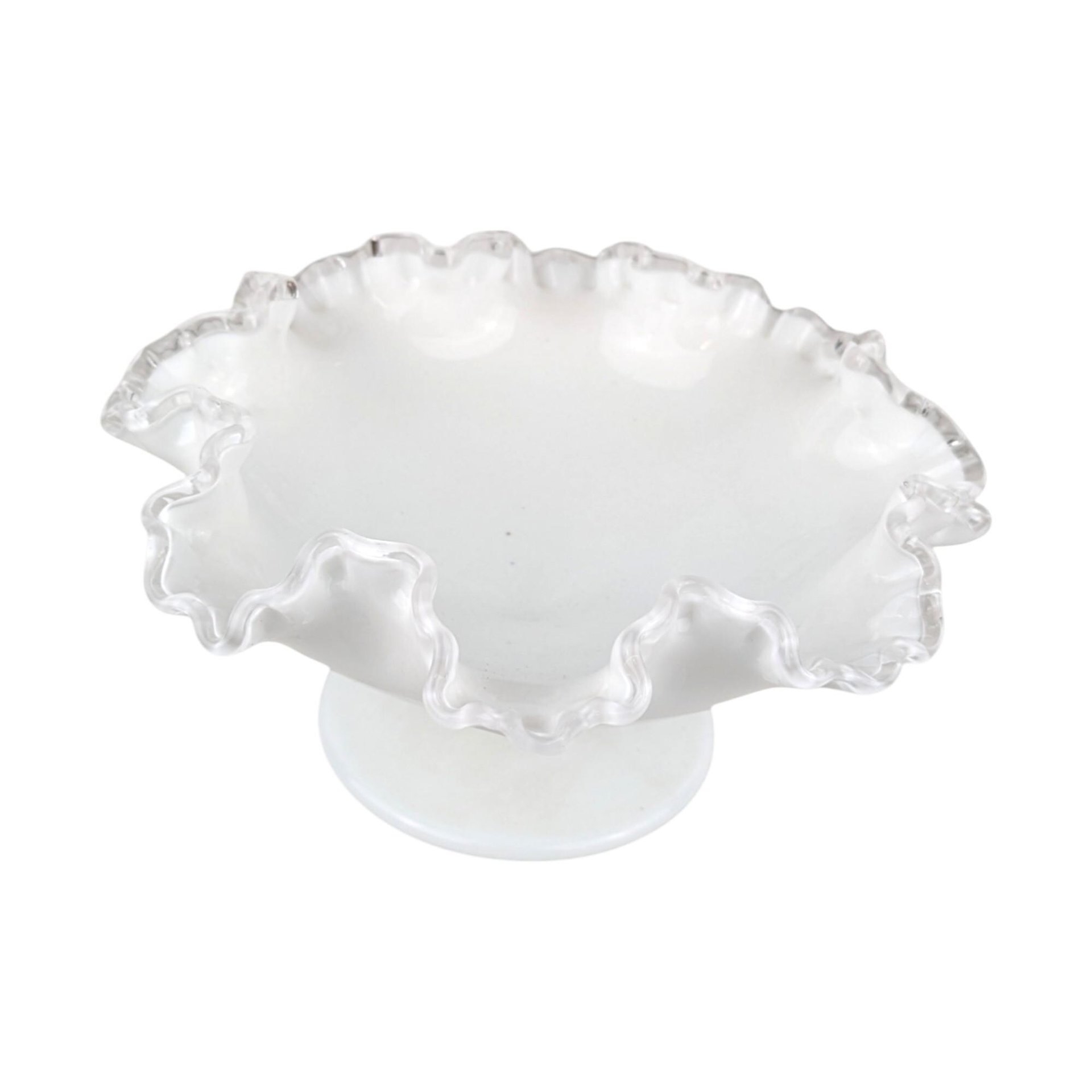 Vintage Fenton Silvercrest Milk Glass Ruffled Candy Dish