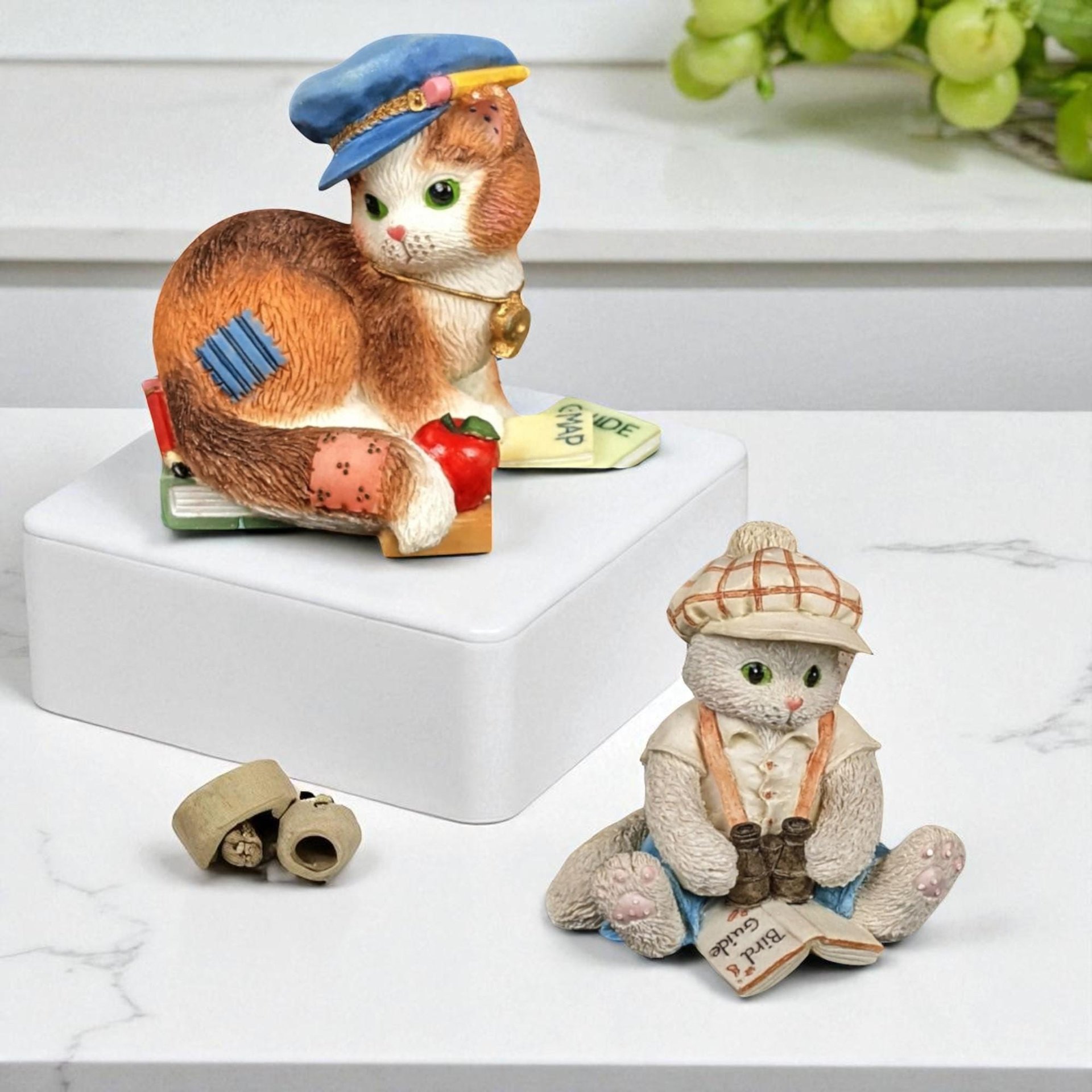 Enesco Calico Kittens Figurines: "Thanks for Guiding Us" & "I'm Lost Without You" With Boxes
